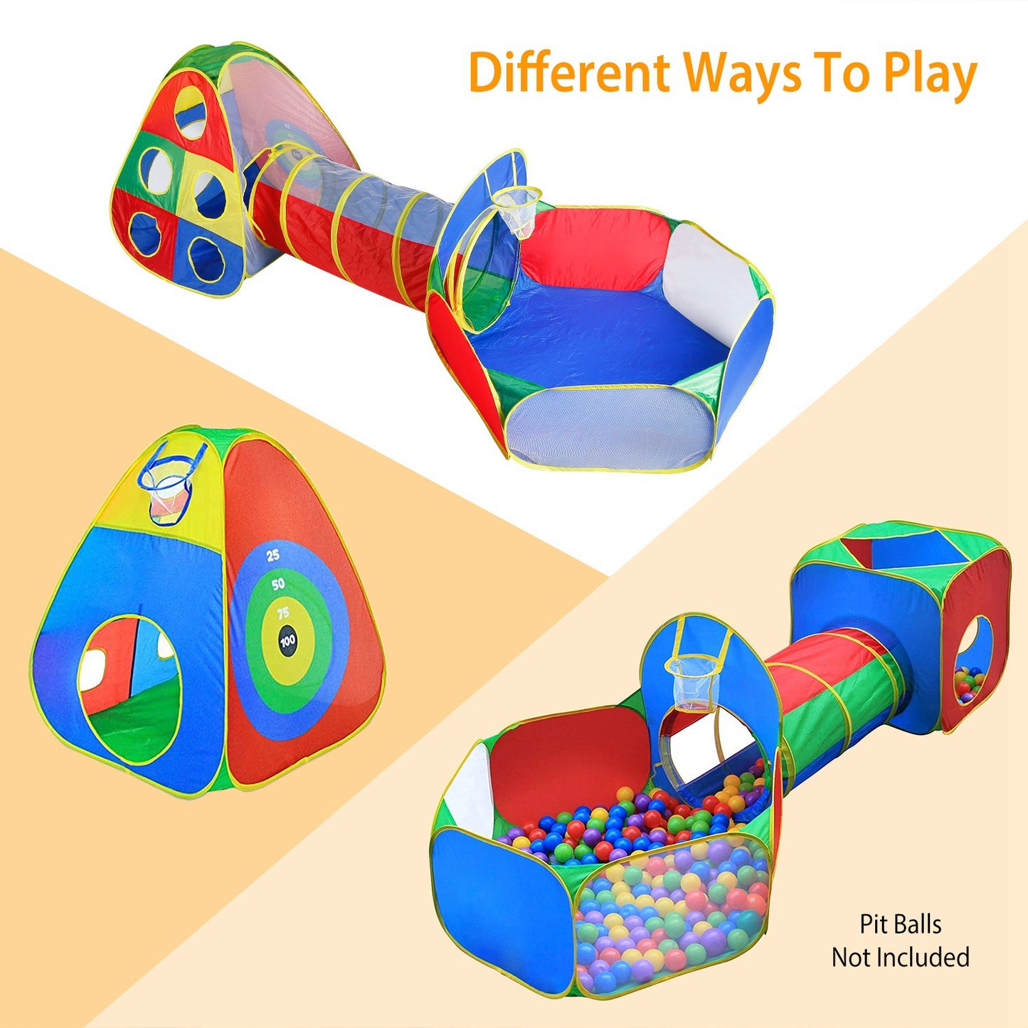 5Pcs Kids Ball Pit Tents Pop Up Playhouse with 2 Crawl Tunnel & 2 Tent For Boys Girls Toddlers