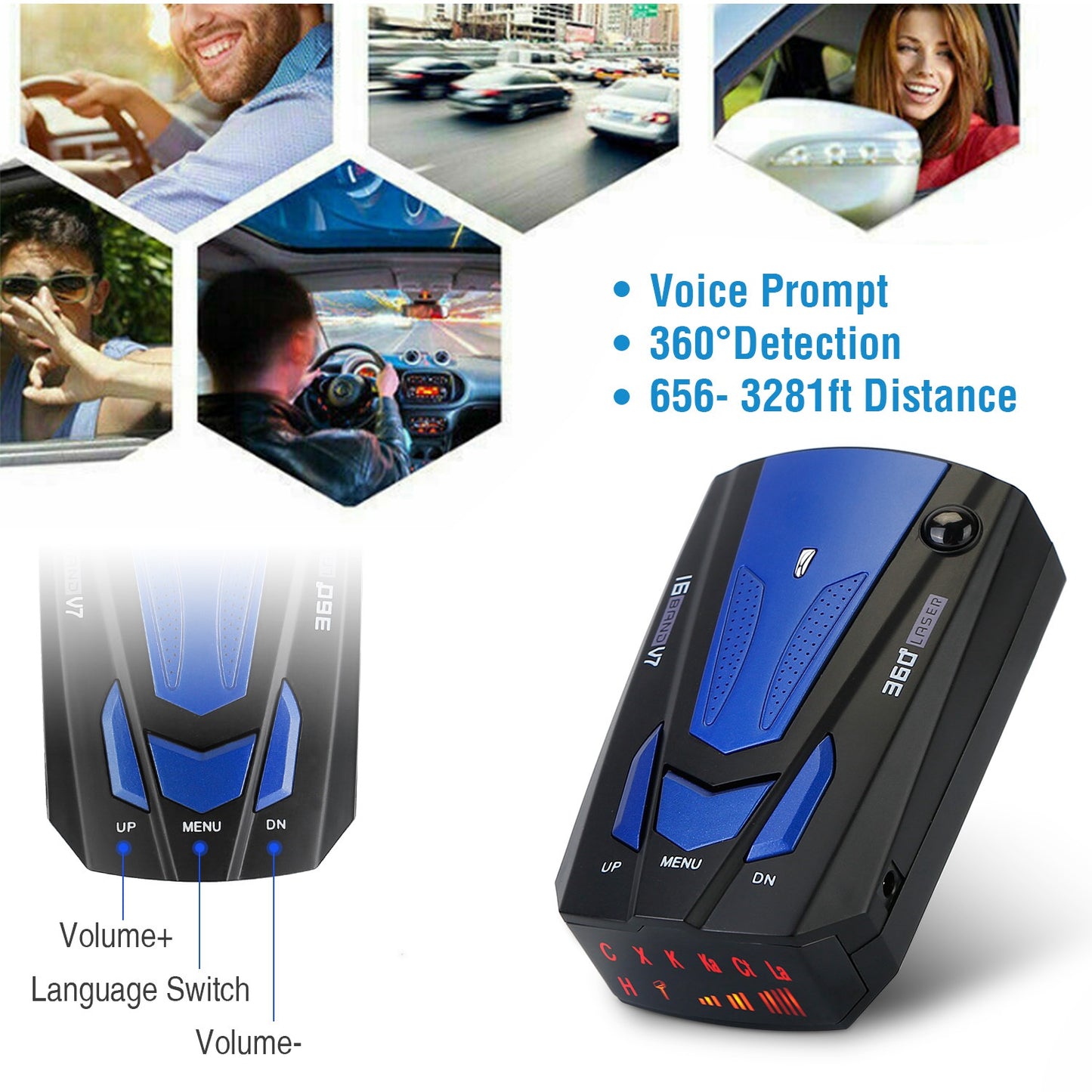 Radar Detector Car 16 Band V7 Speed Safety Voice Alert Car Radar LED Display