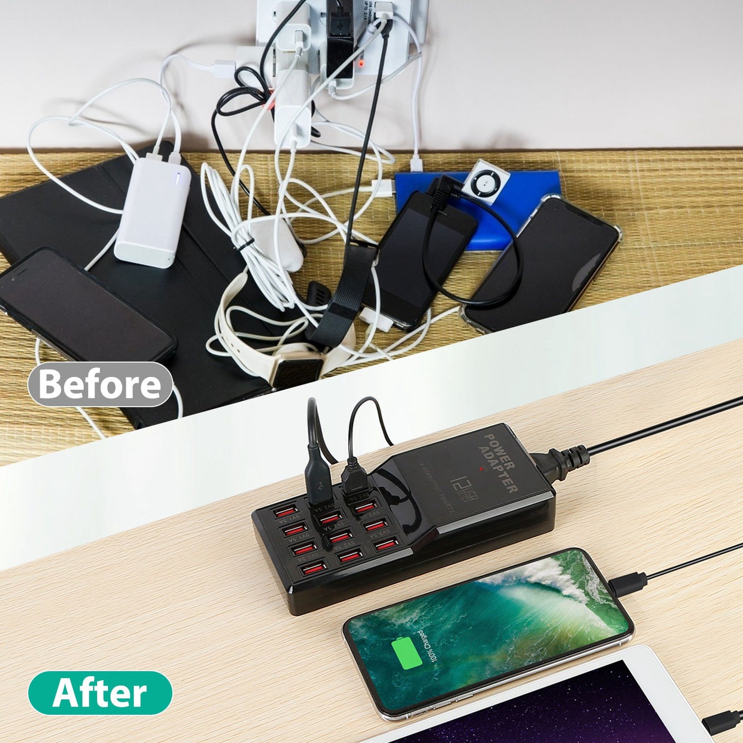 Multi 12 Port USB Charging Station Hub 60W Desktop USB Hub Multiple USB Charger Fast Charge For iPod iPhone