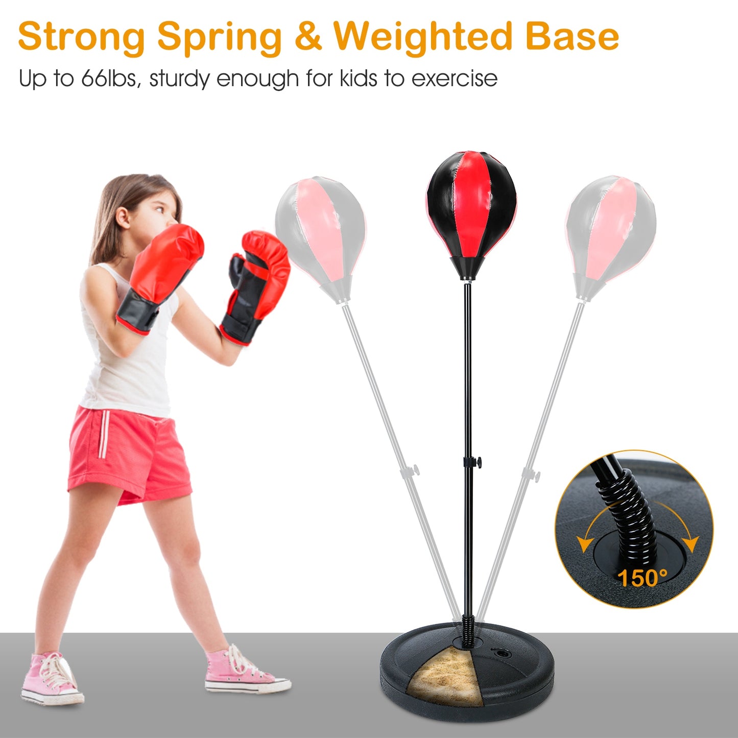 Punching Bag For Kids Junior Boxing Set w/ Boxing Gloves Height Adjustable Free Standing Punching Ball Boxing For Kids Aged 3-8Years Old