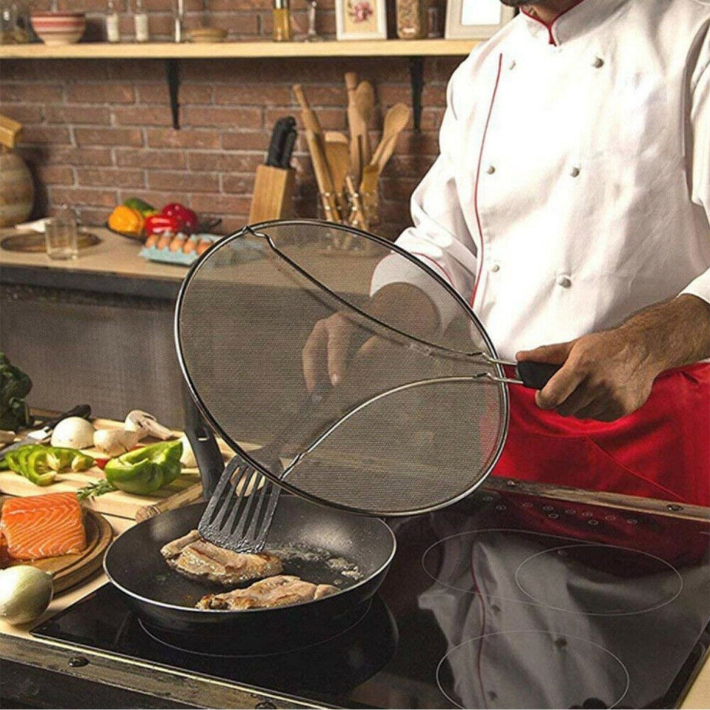 Grease Splatter Screen 13in Stainless Steel Fine Mesh Splash Mesh Shield Hot Oil Stopper w/ Resting Feet