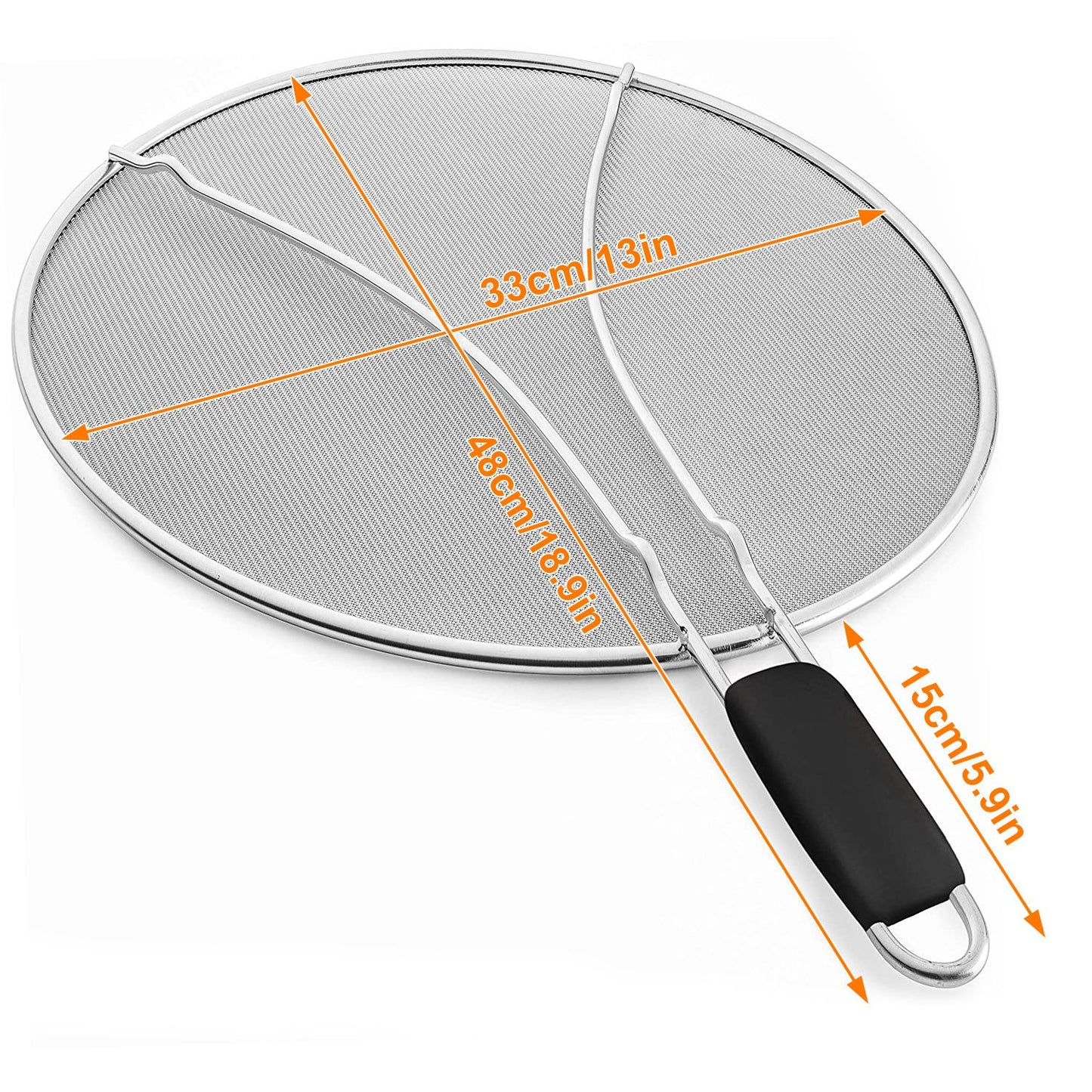 Grease Splatter Screen 13in Stainless Steel Fine Mesh Splash Mesh Shield Hot Oil Stopper w/ Resting Feet