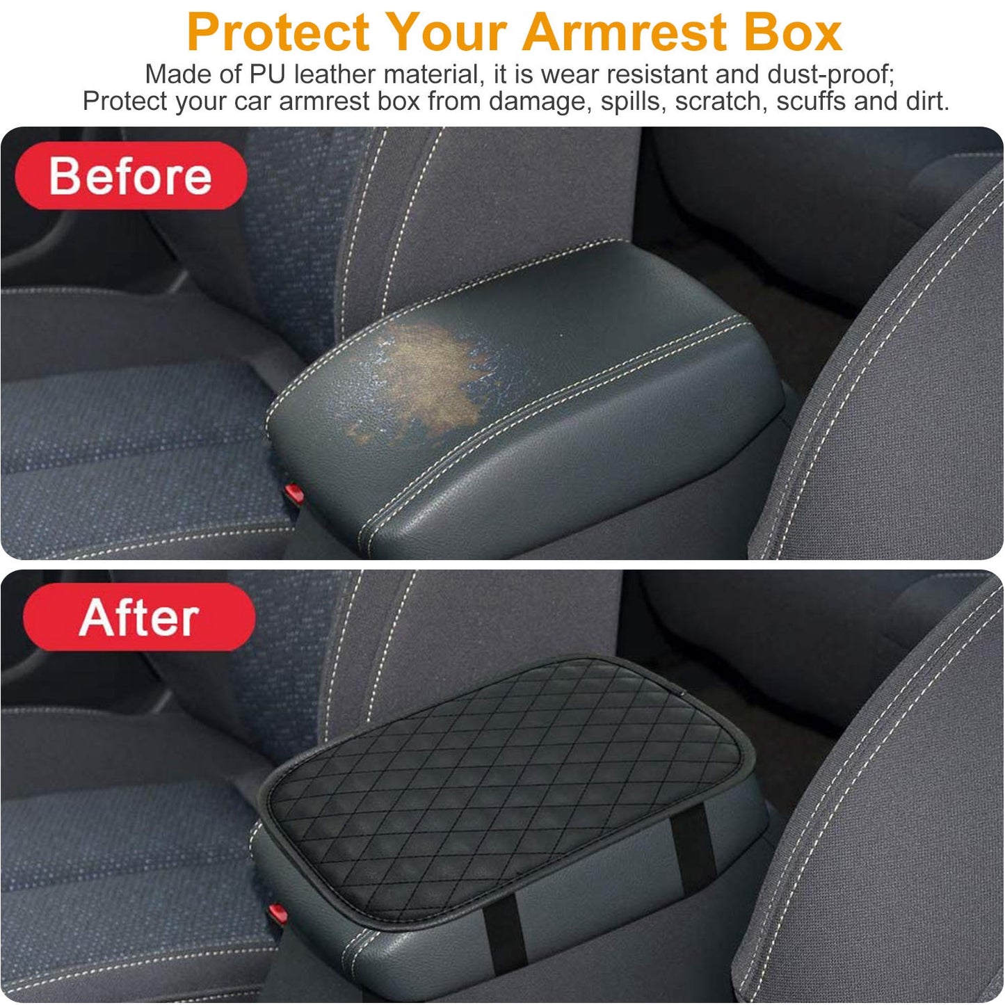 Car Armrest Pad Cover PU Leather Auto Center Console Seat Box Cover Protector