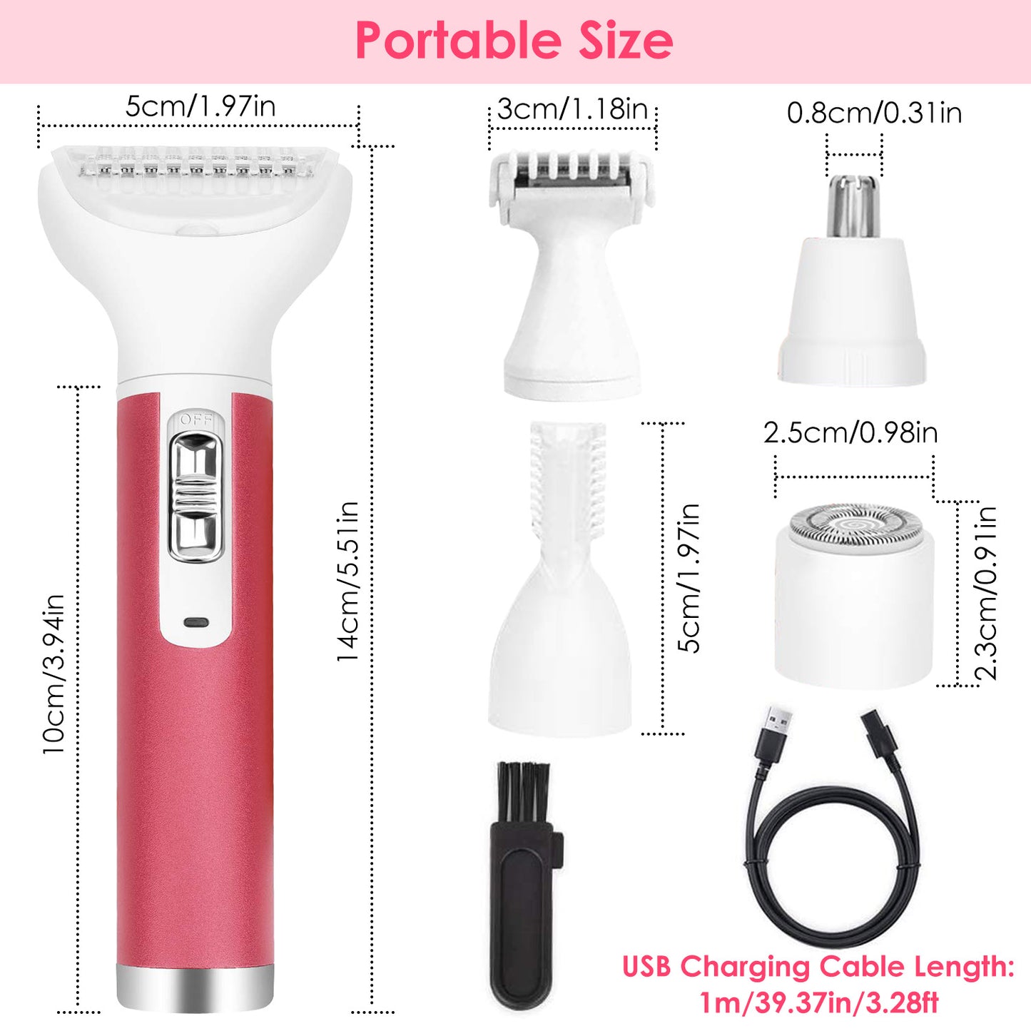 5 In 1 Lady Electric Razor Painless Hair Removal Eyebrow Nose Cordless Shaver Set