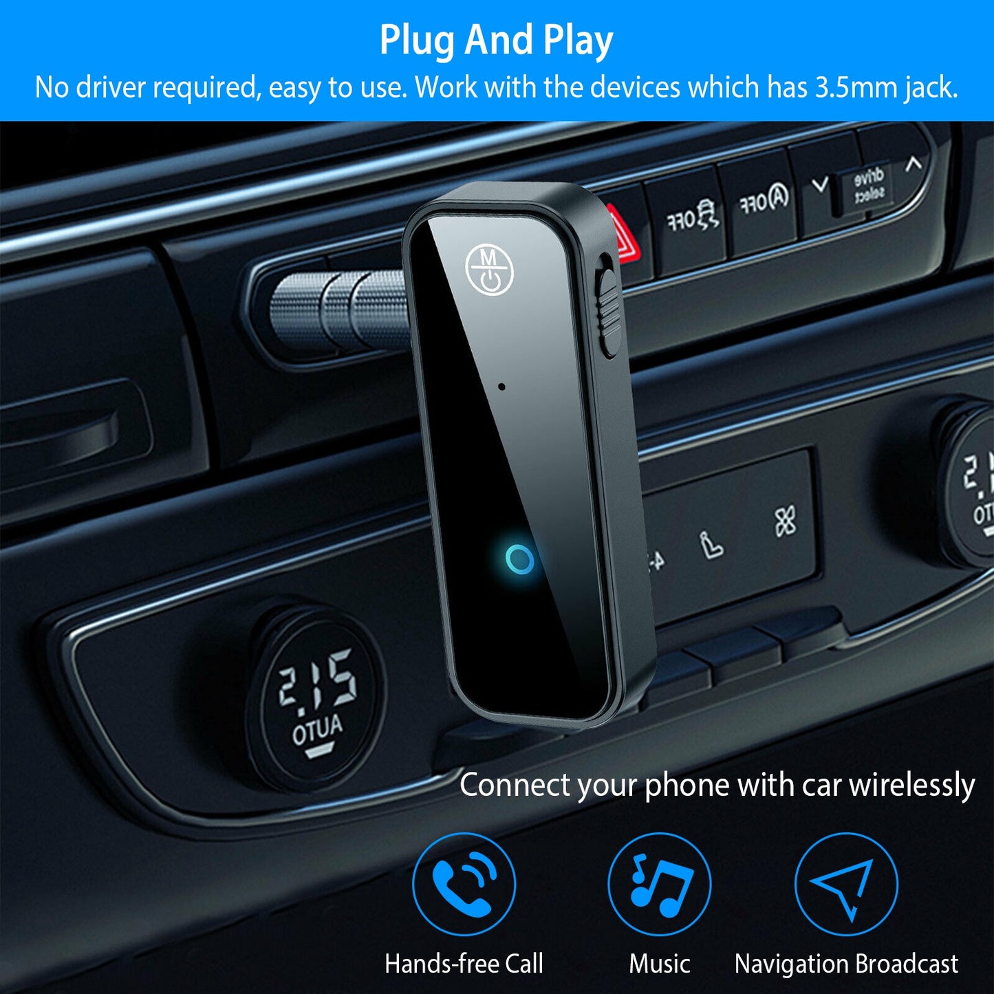USB Wireless V5.0 Transmitter Receiver Rechargeable 3.5mm Jack Aux Car Audio Adapter Music Streaming