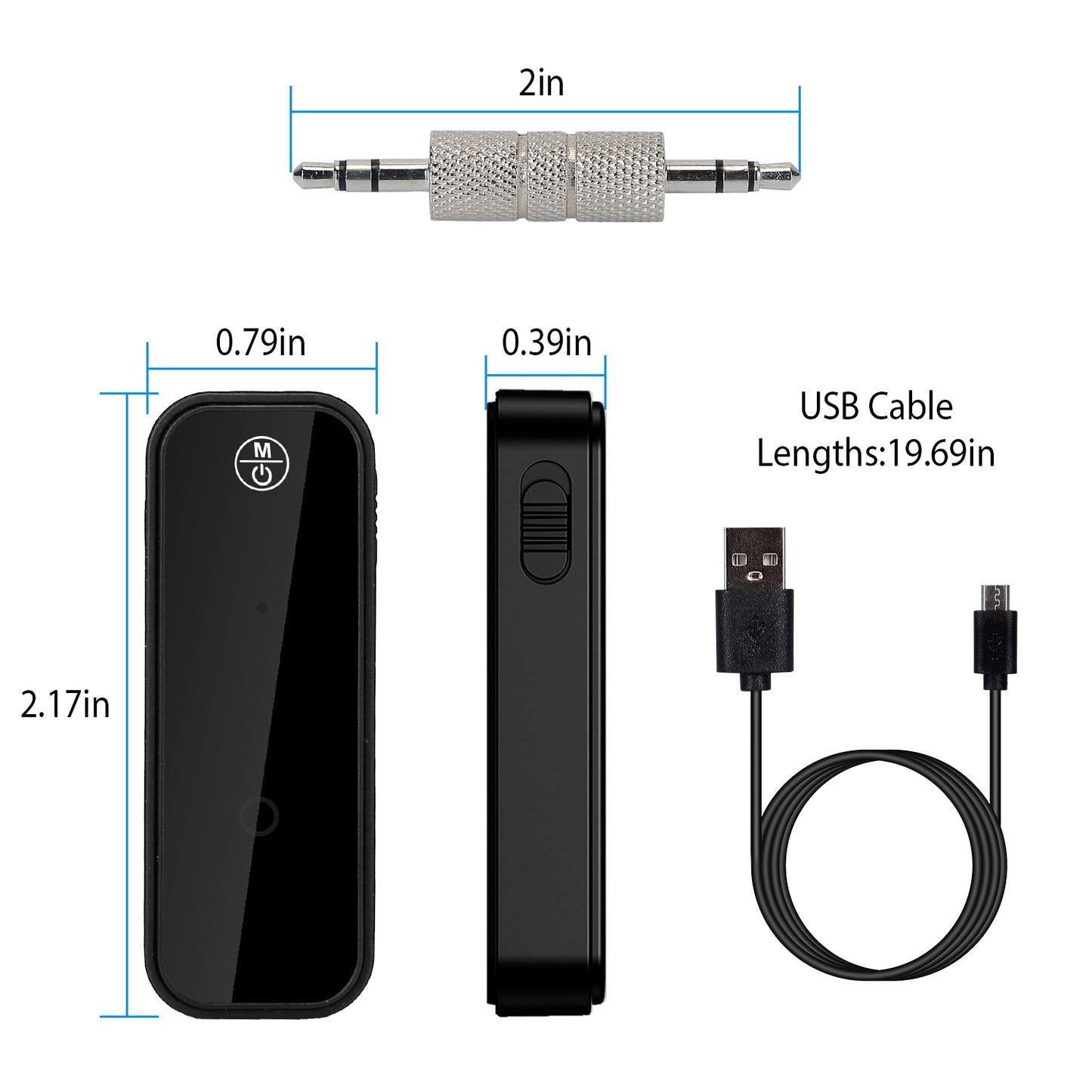 USB Wireless V5.0 Transmitter Receiver Rechargeable 3.5mm Jack Aux Car Audio Adapter Music Streaming