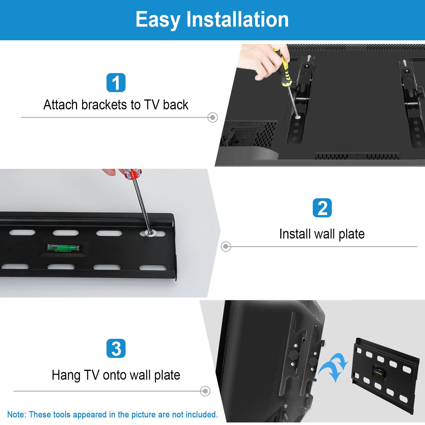 TV Wall Mount TV Wall Holder Bracket Support 15-43 inch Flat TV Max Hole Distance 200x200mm Hold Up To 55lbs±15°Tilt