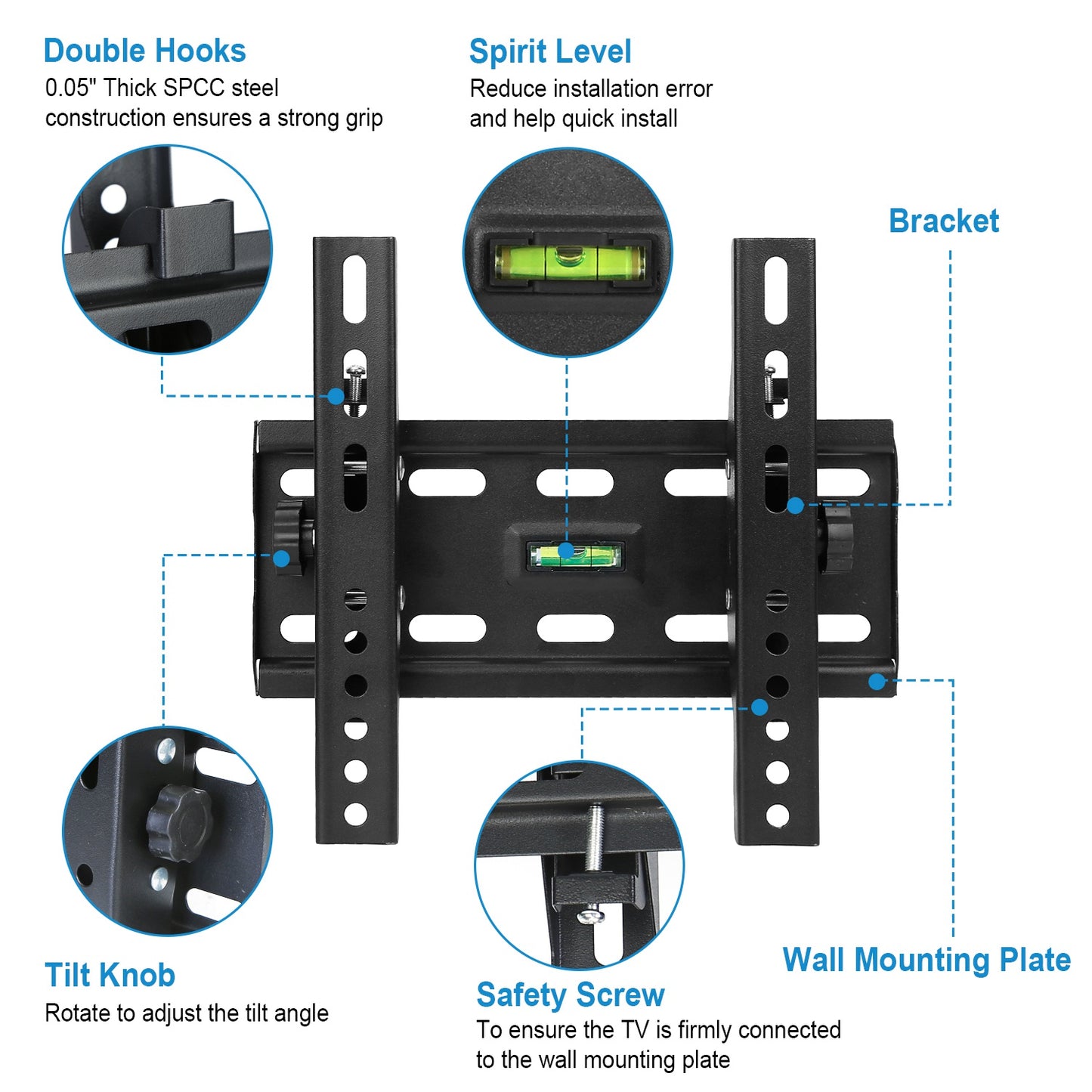 TV Wall Mount TV Wall Holder Bracket Support 15-43 inch Flat TV Max Hole Distance 200x200mm Hold Up To 55lbs±15°Tilt