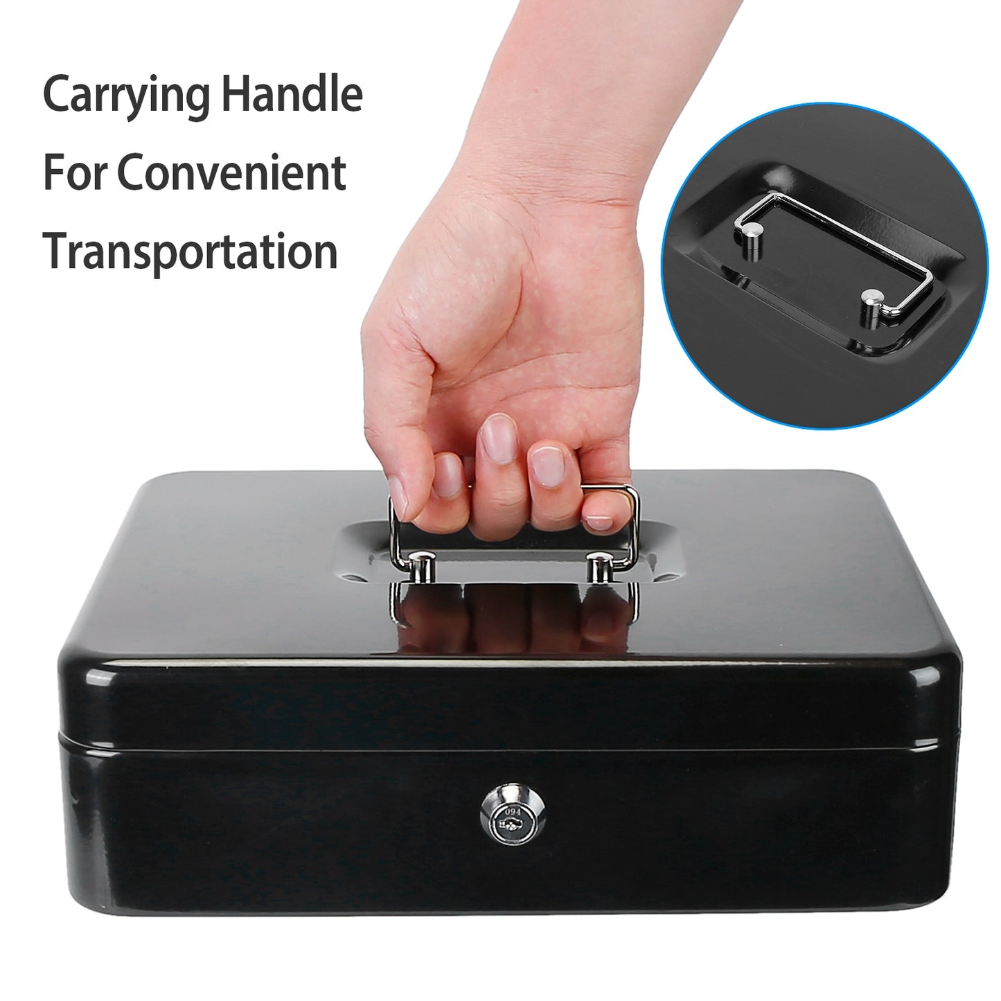Steel Cash Box w/ Removable Tray Safe Locker Tiered Valuables Checks Jewelry Counter Cashier Drawer w/ Dual Keys