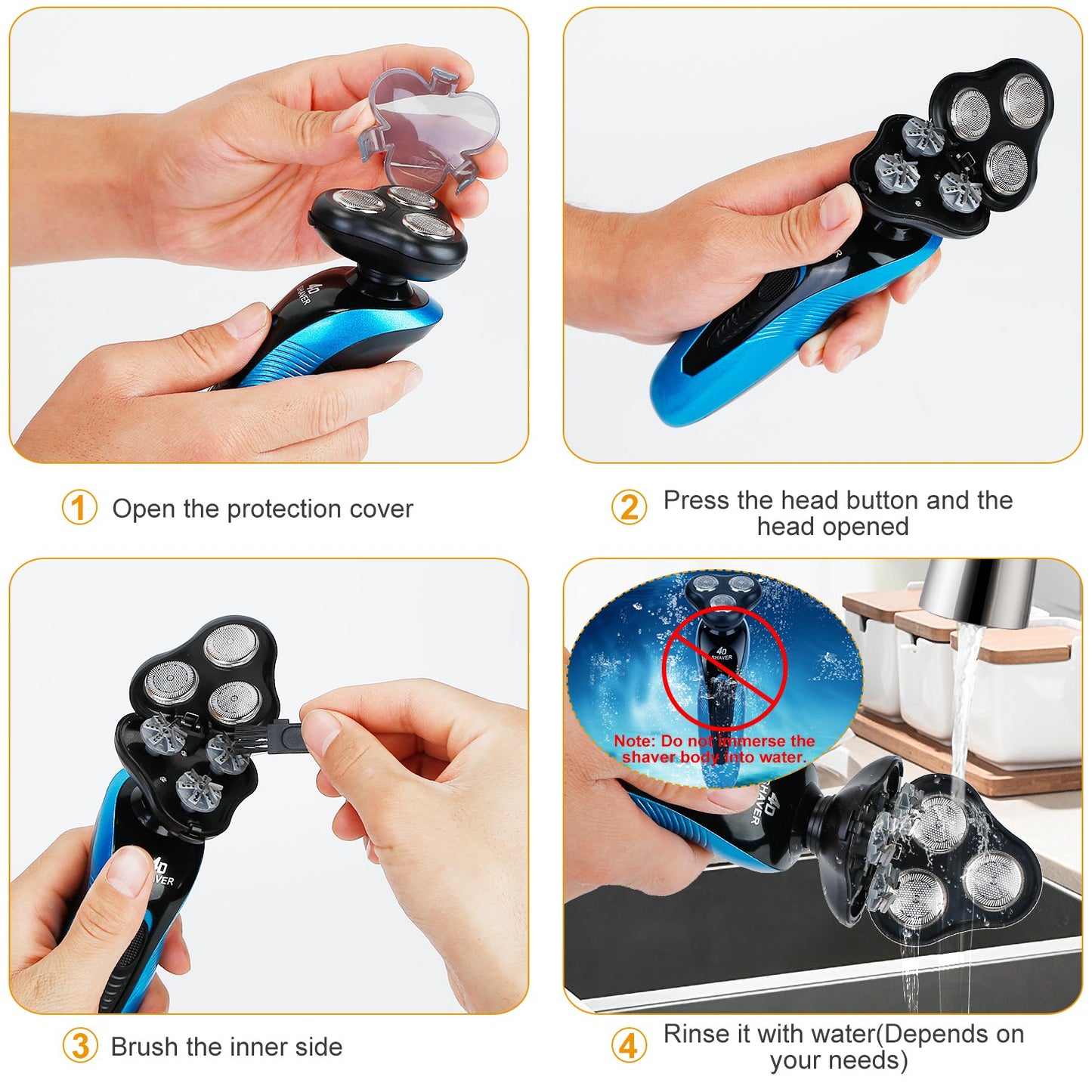 4 In 1Electric Shaver for Men IPX7 Waterproof Beard Trimmer Cordless Rechargeable Razor Beard Nose Hair Face Wet Dry