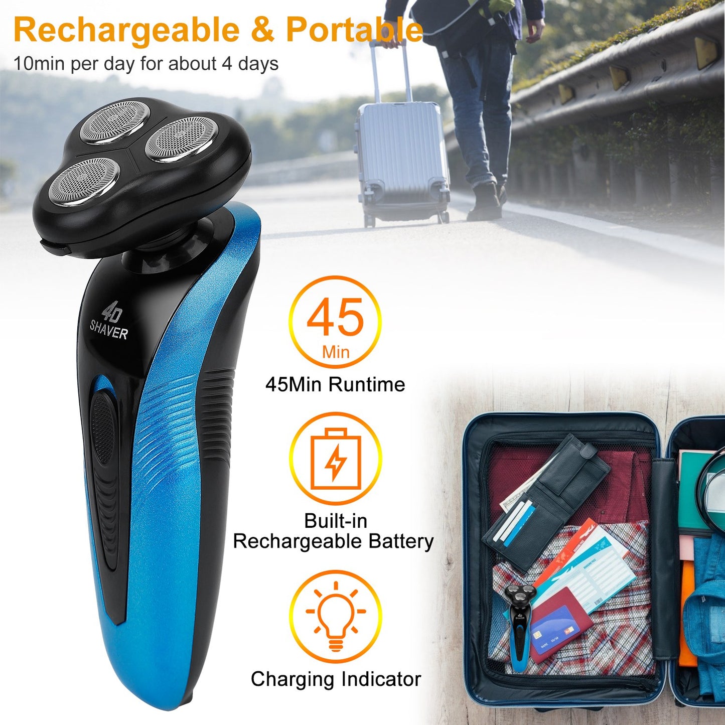 4 In 1Electric Shaver for Men IPX7 Waterproof Beard Trimmer Cordless Rechargeable Razor Beard Nose Hair Face Wet Dry