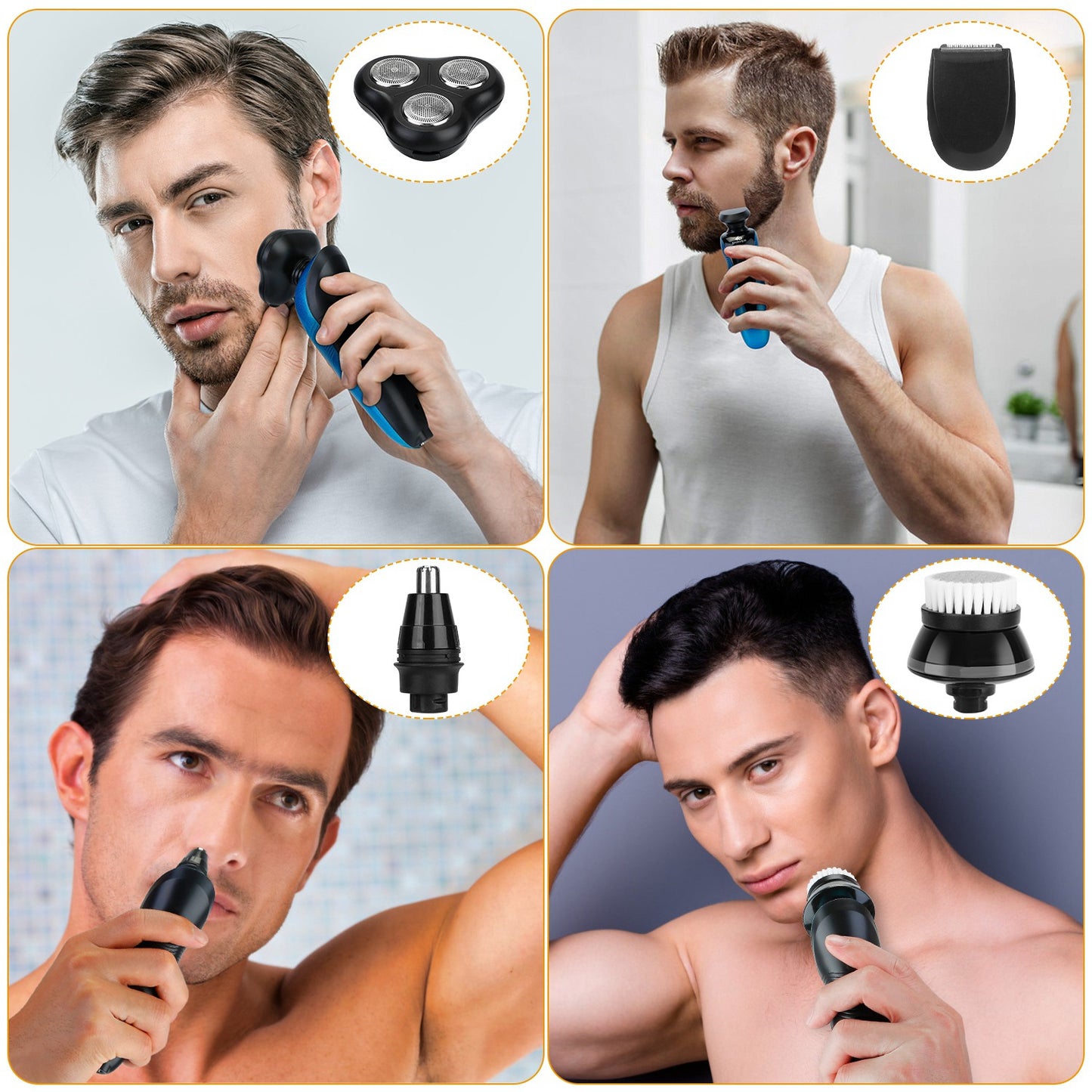 4 In 1Electric Shaver for Men IPX7 Waterproof Beard Trimmer Cordless Rechargeable Razor Beard Nose Hair Face Wet Dry