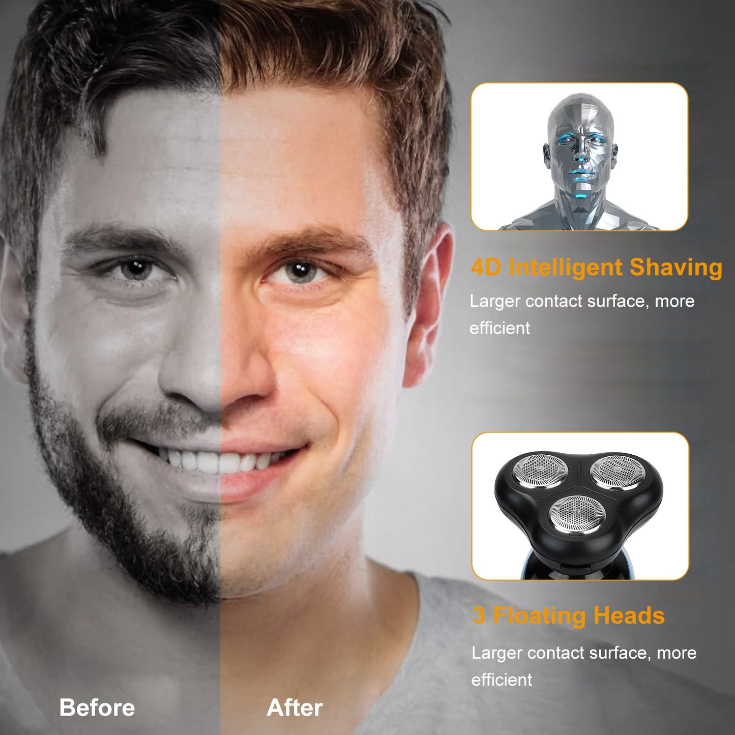 4 In 1Electric Shaver for Men IPX7 Waterproof Beard Trimmer Cordless Rechargeable Razor Beard Nose Hair Face Wet Dry