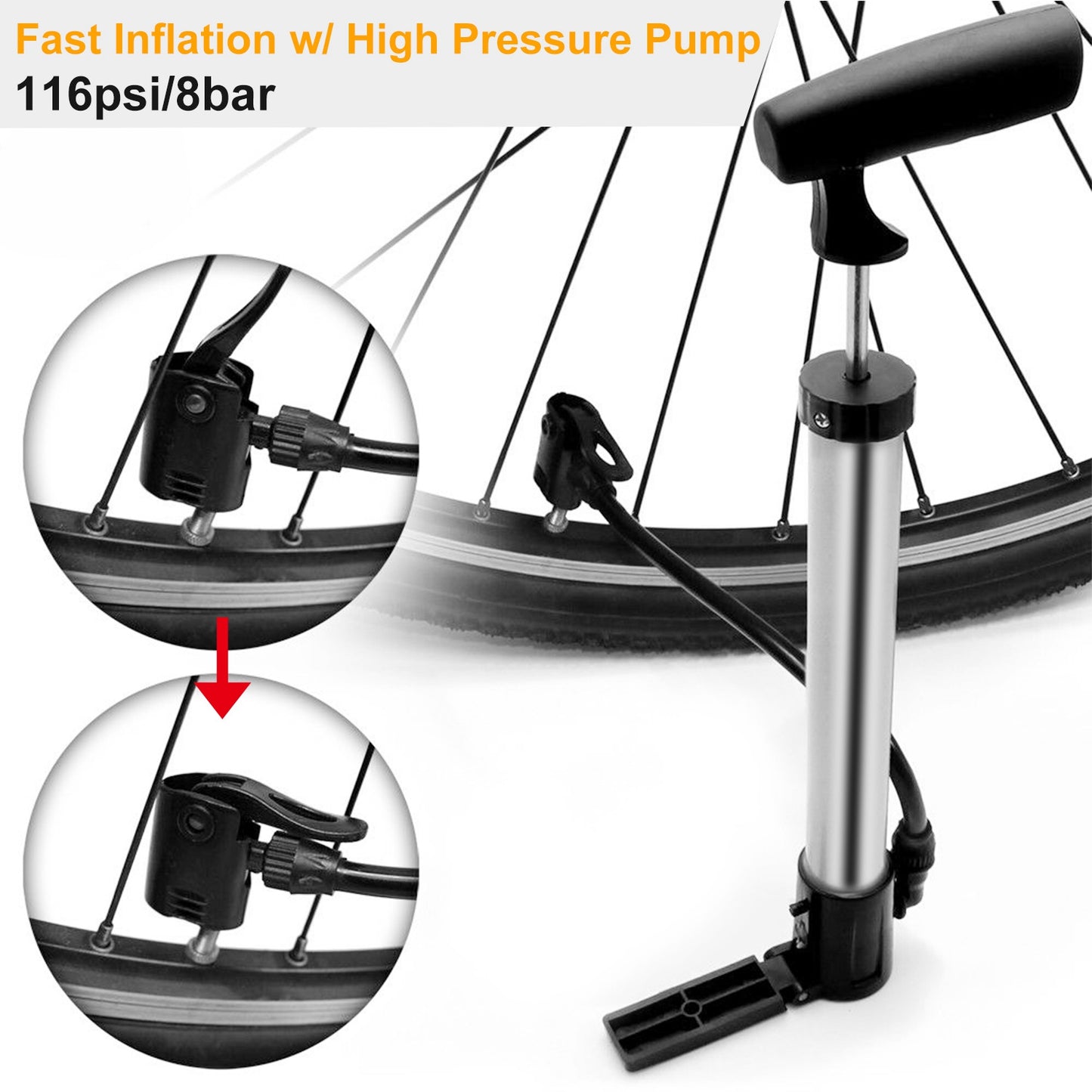 Mini Bike Pump Portable Bicycle Tire Inflator Ball Air Pump w/ Mount Frame For Mountain Road Bike Presta Schrader