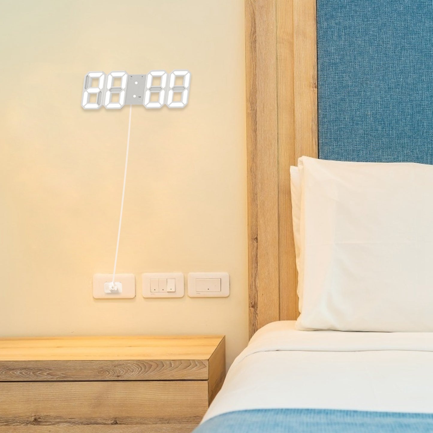 3D LED Digital Wall Clock Sound Control  Alarm Clock w/ 3 Auto Adjustable Brightness Snooze Date Temperature 12/24Hr Time Display