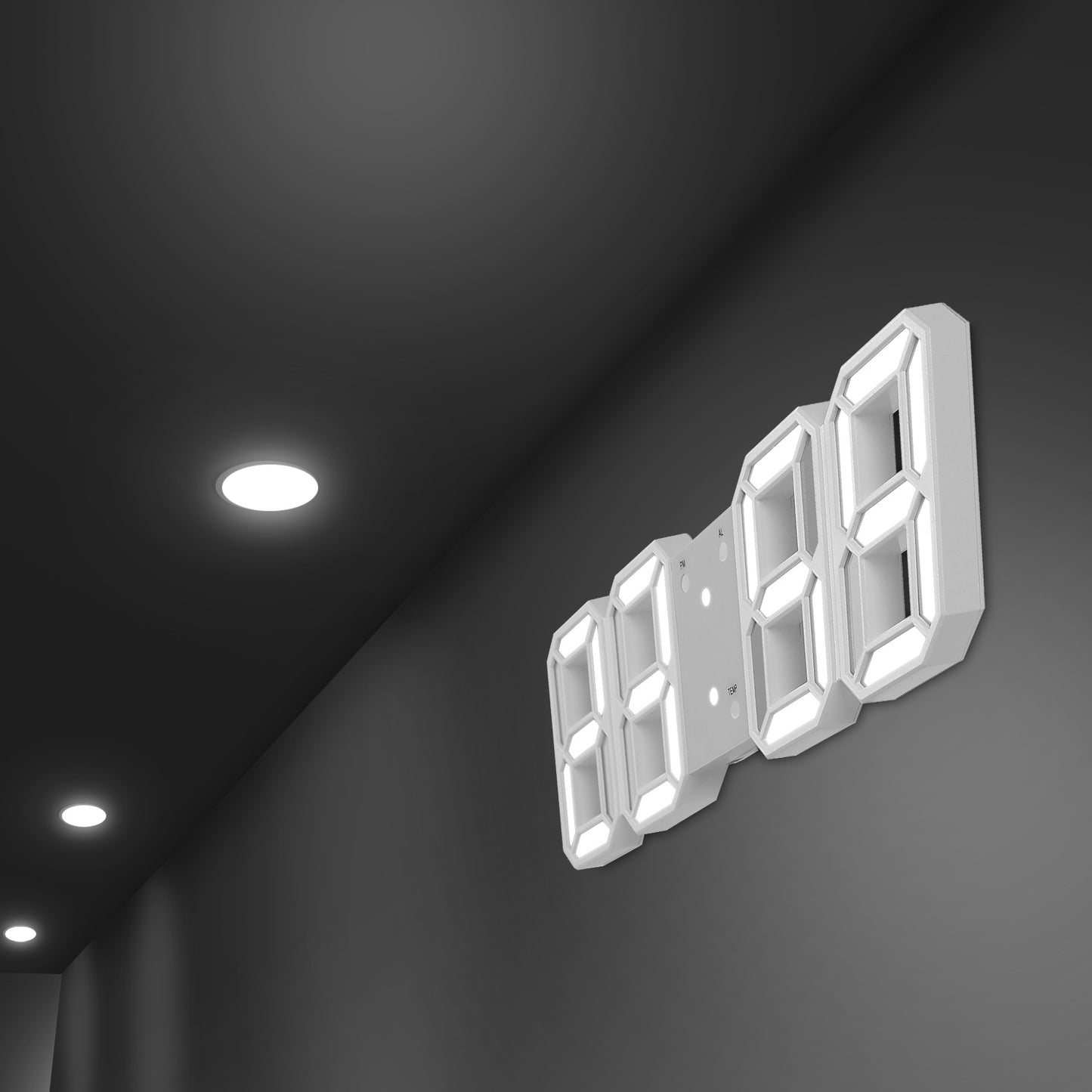 3D LED Digital Wall Clock Sound Control  Alarm Clock w/ 3 Auto Adjustable Brightness Snooze Date Temperature 12/24Hr Time Display