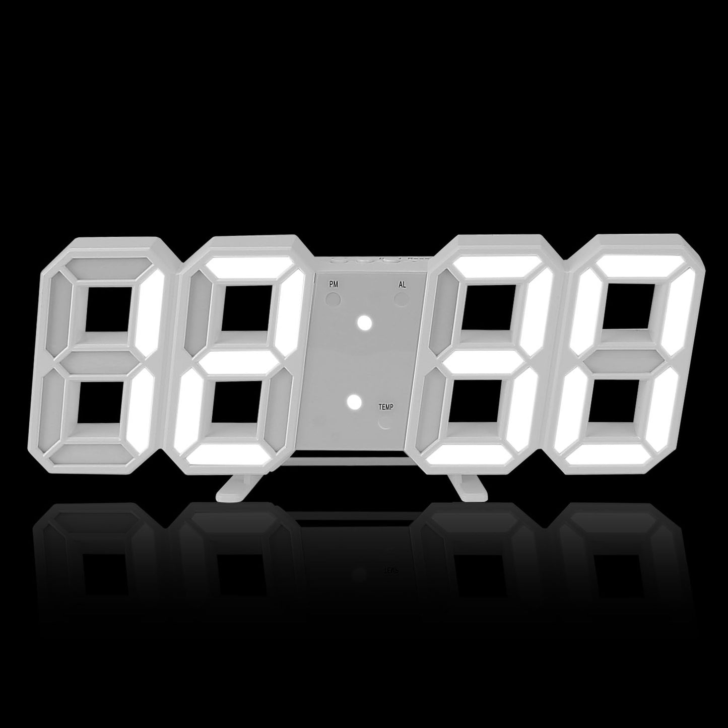 3D LED Digital Wall Clock Sound Control  Alarm Clock w/ 3 Auto Adjustable Brightness Snooze Date Temperature 12/24Hr Time Display