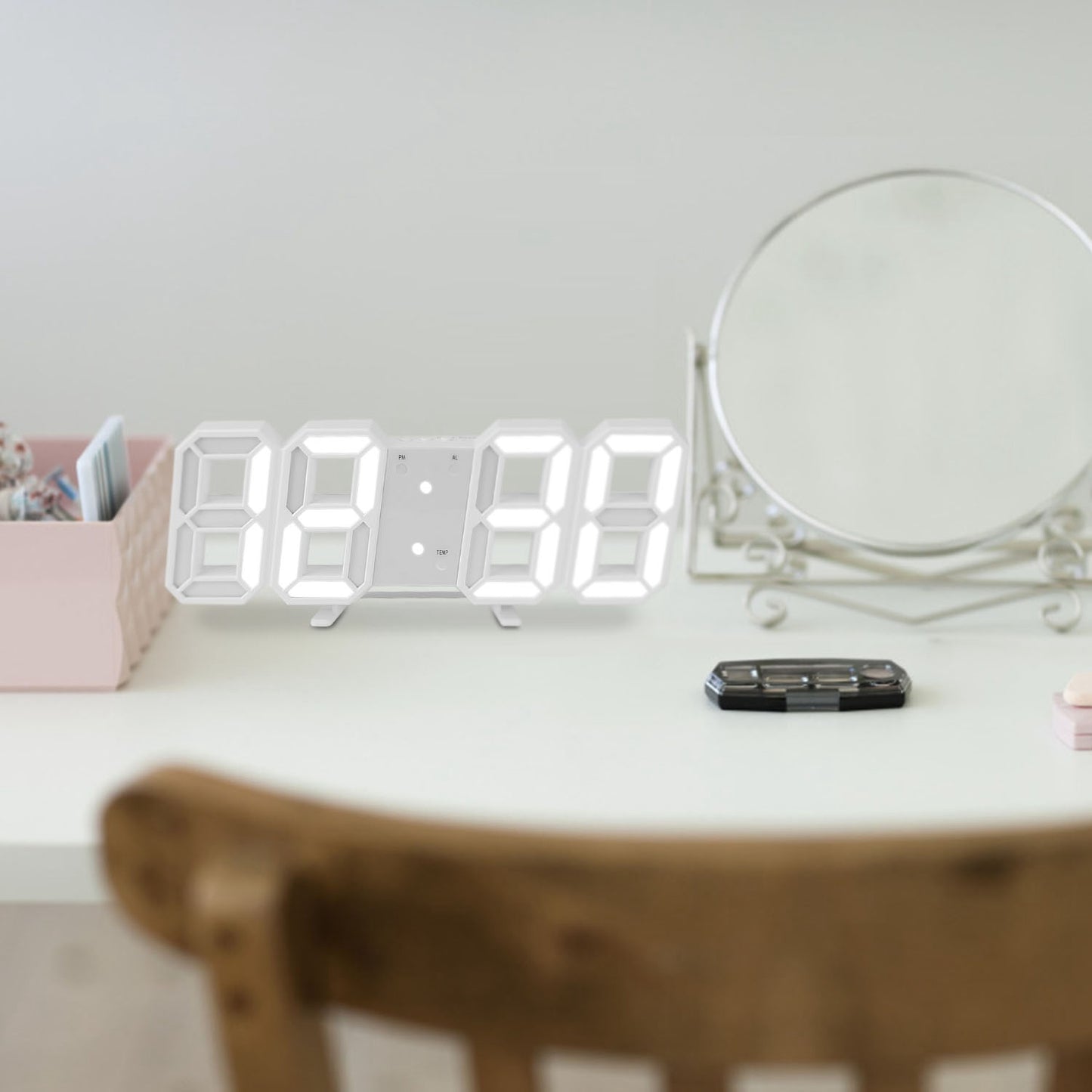 3D LED Digital Wall Clock Sound Control  Alarm Clock w/ 3 Auto Adjustable Brightness Snooze Date Temperature 12/24Hr Time Display