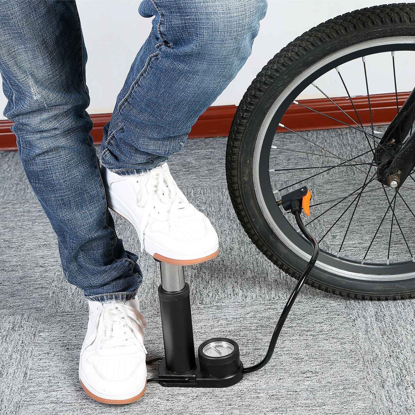 Mini Bike Foot Pump Portable Bicycle Tire Inflator Ball Air Pump Pressure Gauge Tire Air Pump
