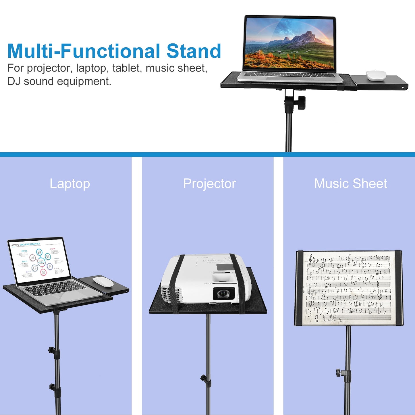 Projector Tripod Stand Folding Laptop Stand w/ Height Tilt Adjustment Portable DJ Equipment Holder Mount