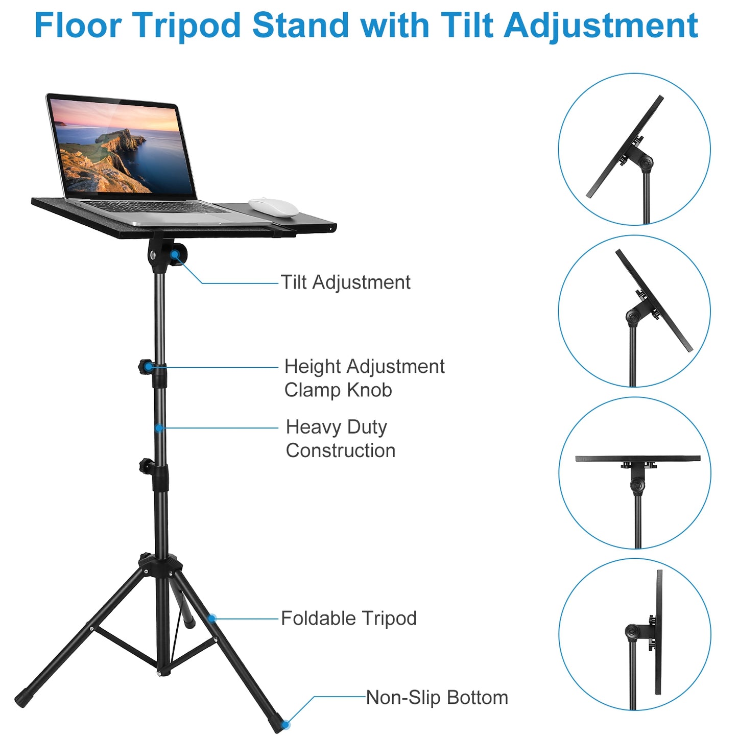 Projector Tripod Stand Folding Laptop Stand w/ Height Tilt Adjustment Portable DJ Equipment Holder Mount