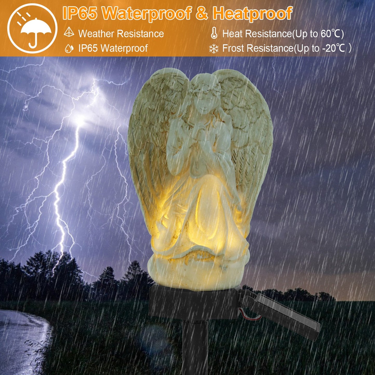 Solar Praying Angel Statue Garden Light LED Decoration Angel Lamp IP65 Waterproof
