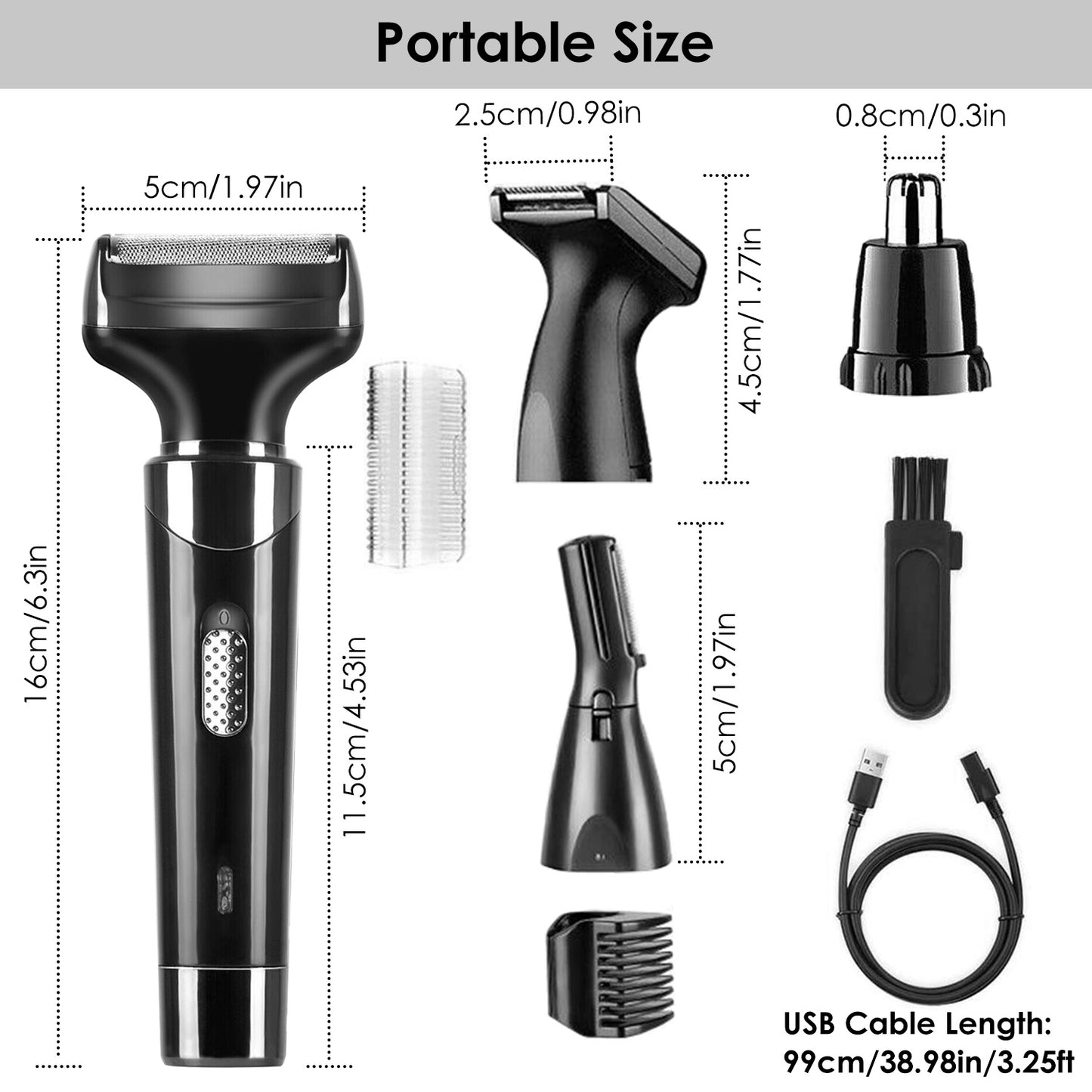 4 In 1 Rechargeable Razor Hair Beard Eyebrow Ear Nose Hairs Sideburn Trimmer Clipper