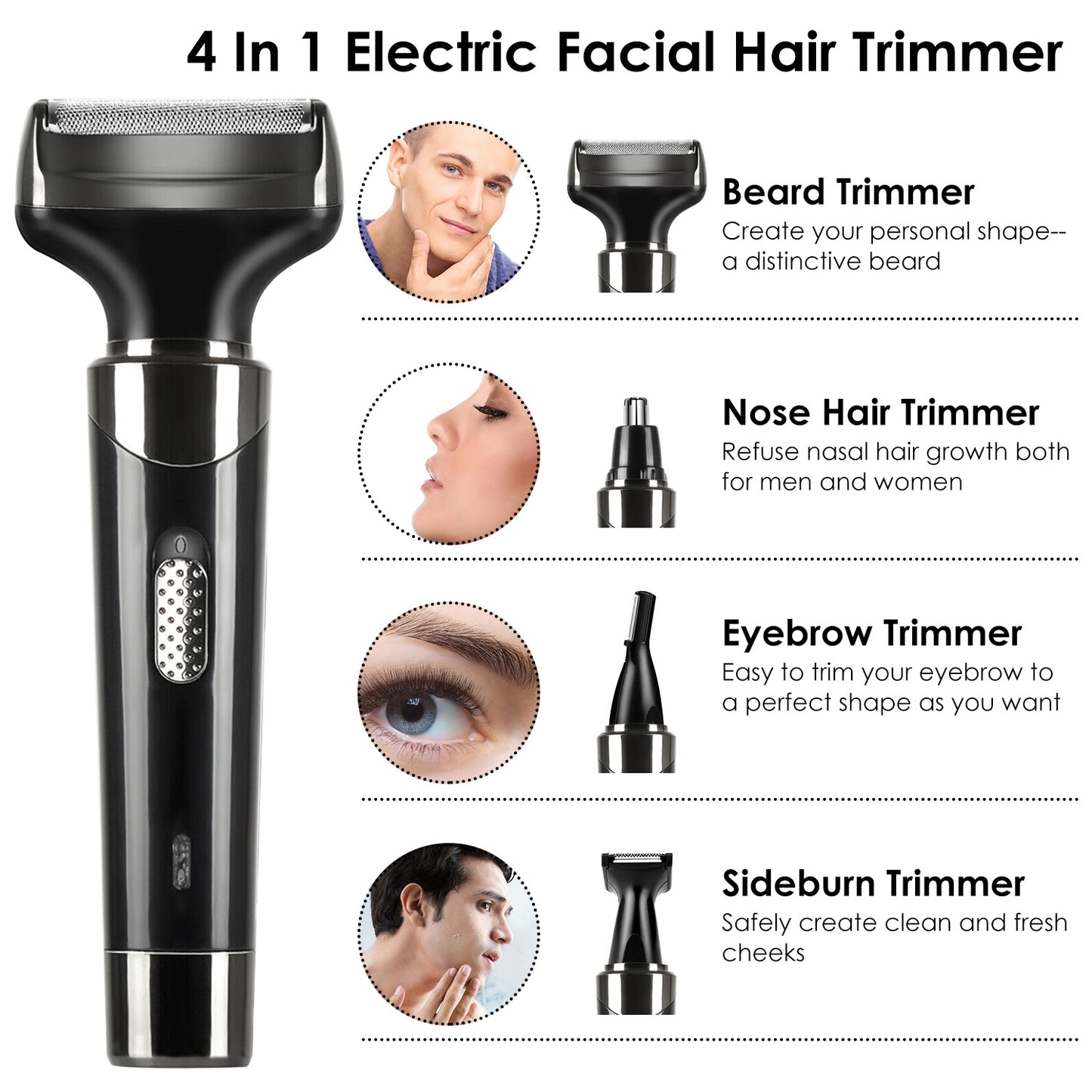 4 In 1 Rechargeable Razor Hair Beard Eyebrow Ear Nose Hairs Sideburn Trimmer Clipper