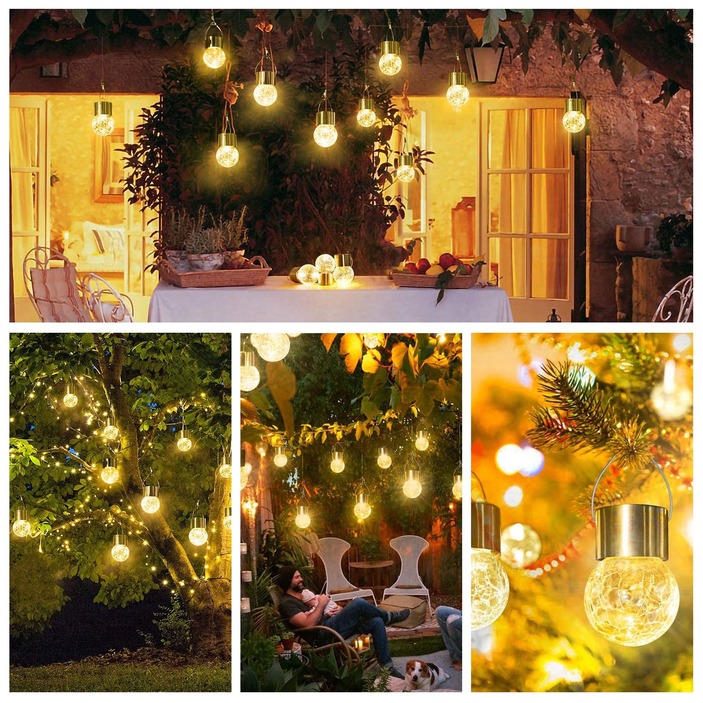 4Pcs Solar Powered Hanging Crystal Ball Lights Outdoor Waterproof Decorative Hanging Globe Lanterns