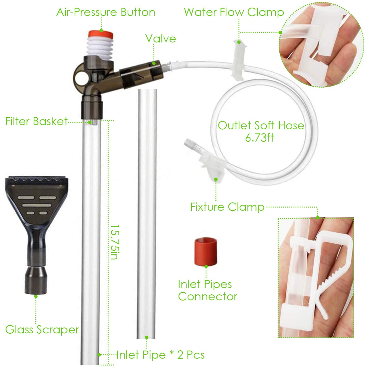 Fish Tank Gravel Cleaner Kit Aquarium Long Nozzle Water Changer Sand Filter