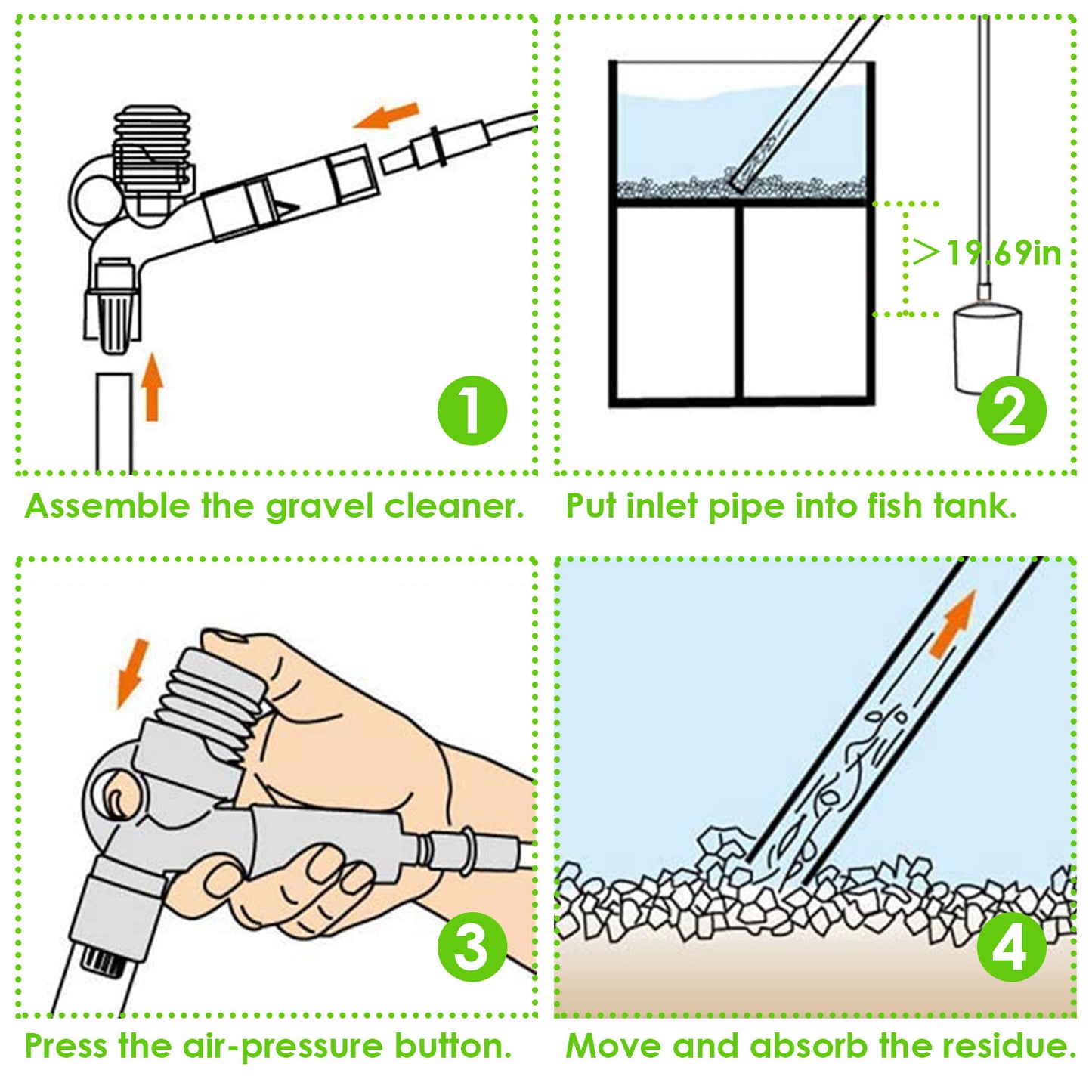 Fish Tank Gravel Cleaner Kit Aquarium Long Nozzle Water Changer Sand Filter