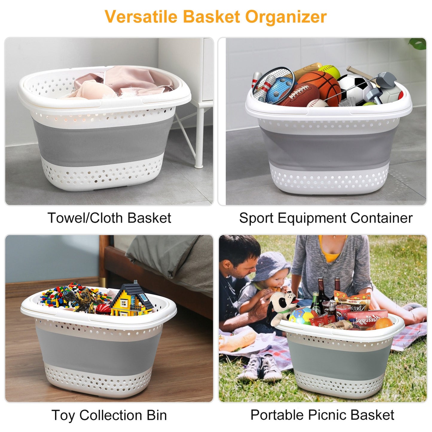 Collapsible Laundry Basket Space Saving Pop Up Cloth Bin Folding Storage Container Organizer Hamper Basket w/ Comfort Handle