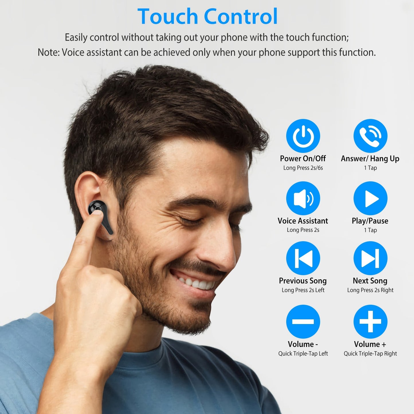 True Wireless V5.0 Earbuds IPX7 Waterproof Touch Control In-Ear Stereo Headsets TWS Noise Canceling Earbuds w/ LED Display Magnetic Charging
