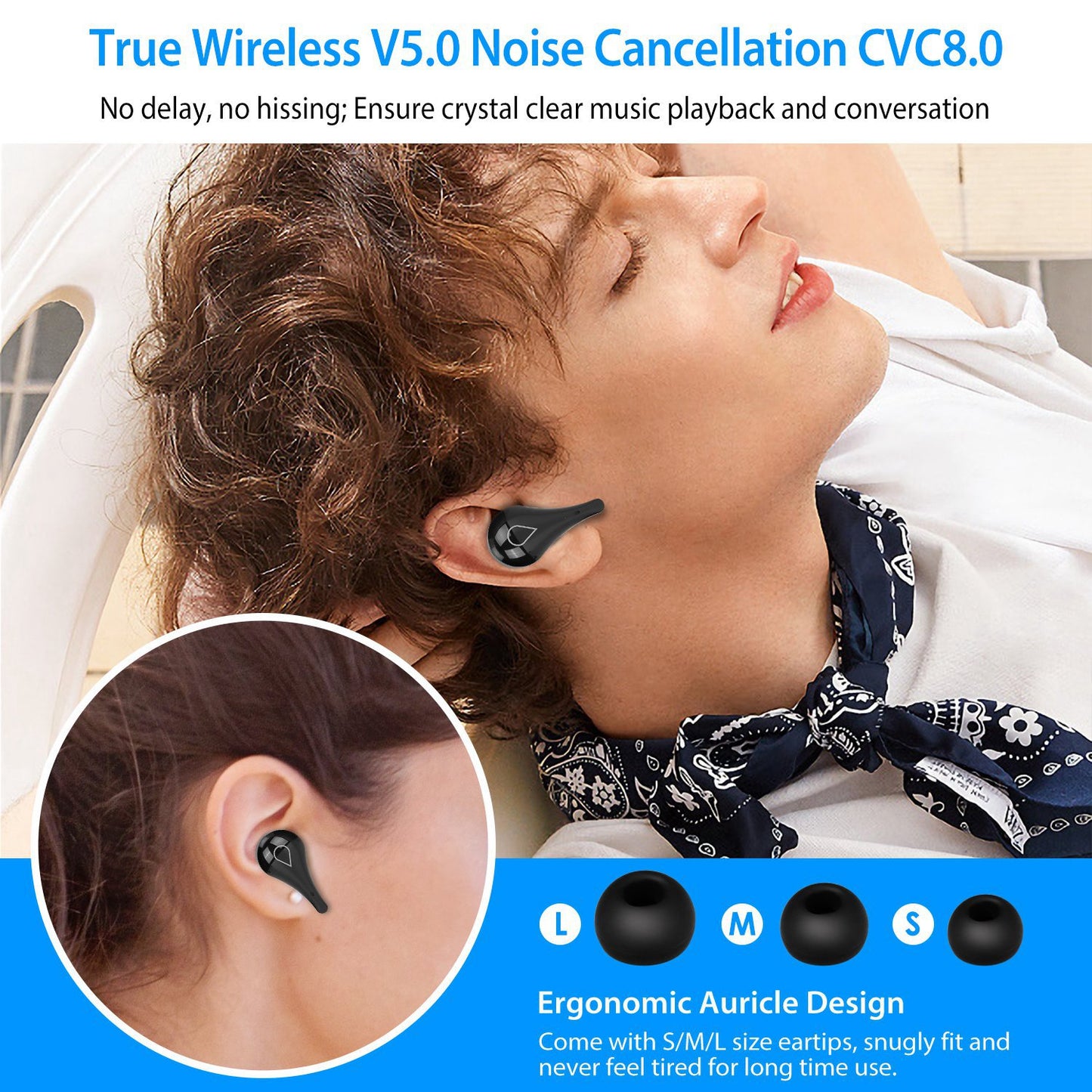 True Wireless V5.0 Earbuds IPX7 Waterproof Touch Control In-Ear Stereo Headsets TWS Noise Canceling Earbuds w/ LED Display Magnetic Charging