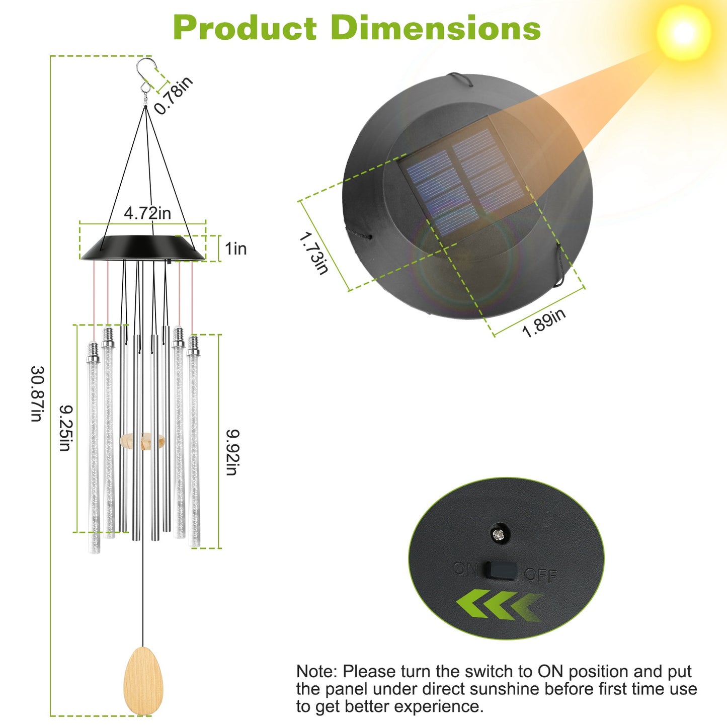 Solar Wind Chime Lights 7 Color Changing Decorative Lamp IP65 Waterproof Hanging String Lights w/ Dual Pendants For Home Garden Party