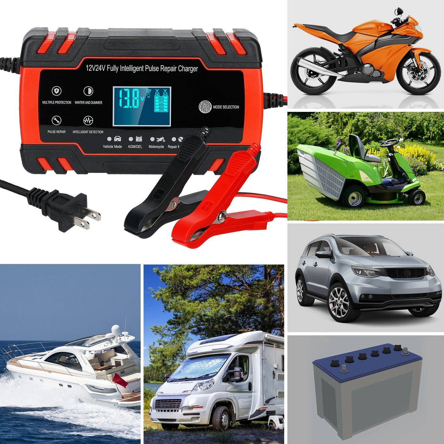 Car�Battery�Charger�12V/8A�24V/4A�Smart�Automatic�Battery�Charger