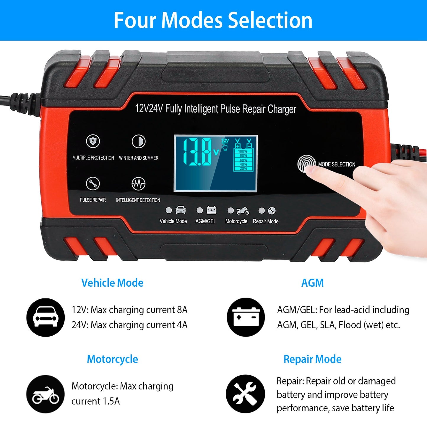 Car�Battery�Charger�12V/8A�24V/4A�Smart�Automatic�Battery�Charger