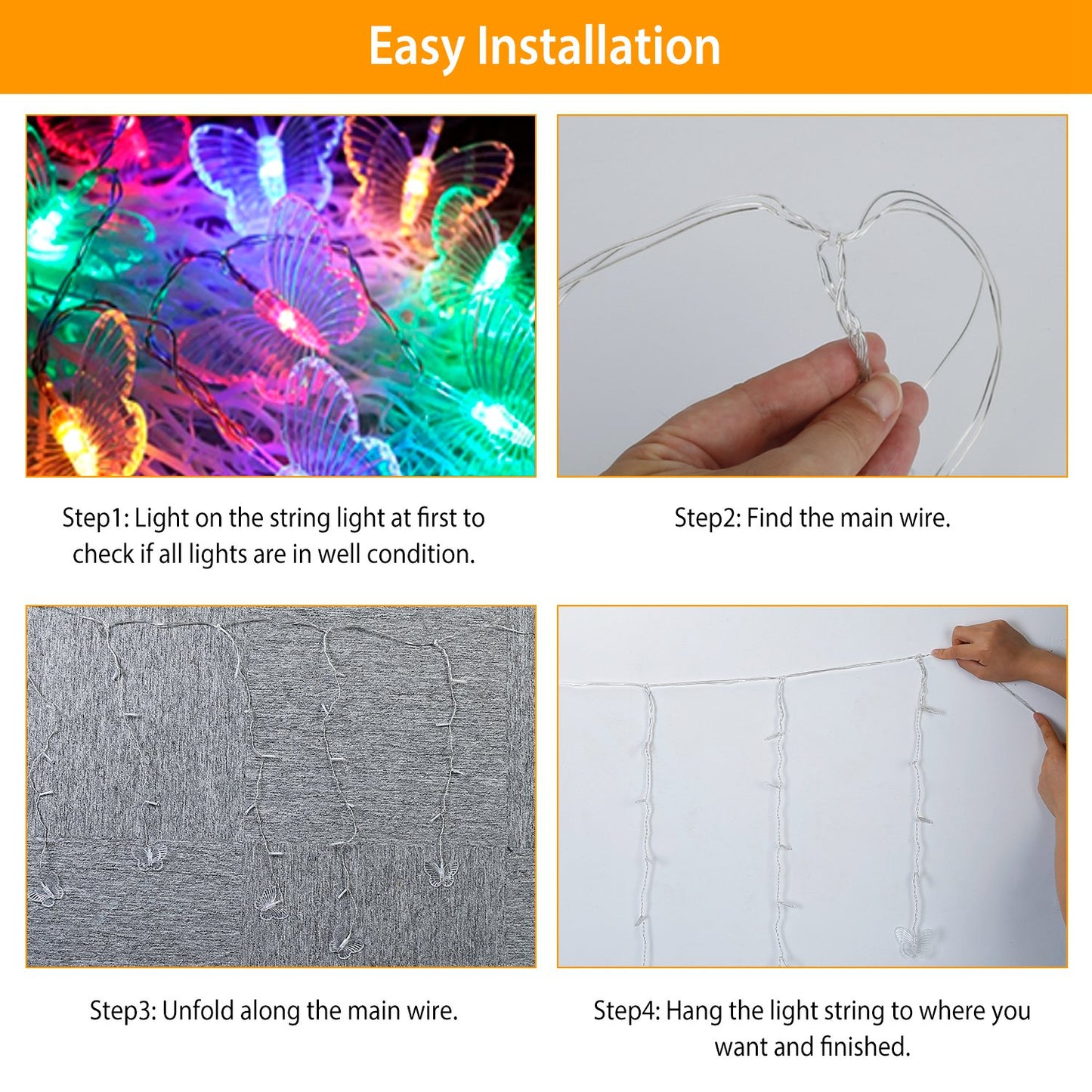 Butterfly Curtain String Lights USB Powered Colorful LED Fairy Lamps w/8 Modes 96 LED Remote Control 11.5ft for Bedroom Weddings Christmas