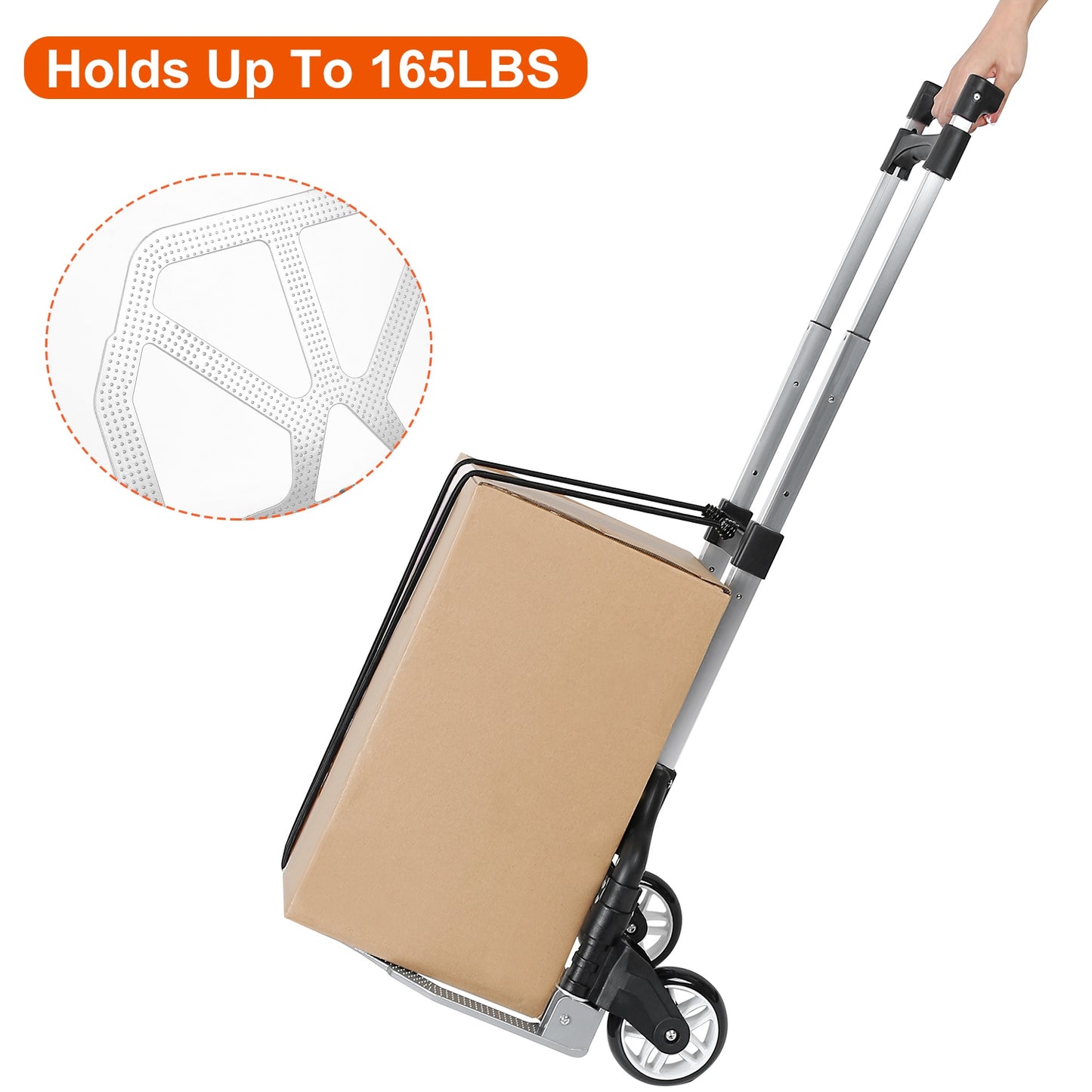 Folding Luggage Cart Foldable Hand Truck Portable Dolly Aluminum Alloy Trolley w/ 3 Height Adjustment Telescopic Handle Elastic Rope 165LBS
