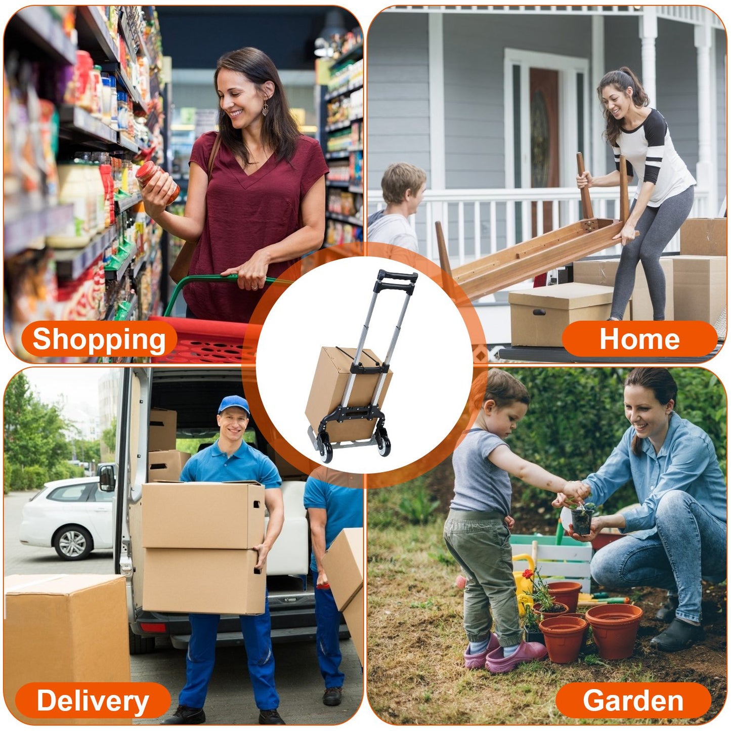 Folding Luggage Cart Foldable Hand Truck Portable Dolly Aluminum Alloy Trolley w/ 3 Height Adjustment Telescopic Handle Elastic Rope 165LBS