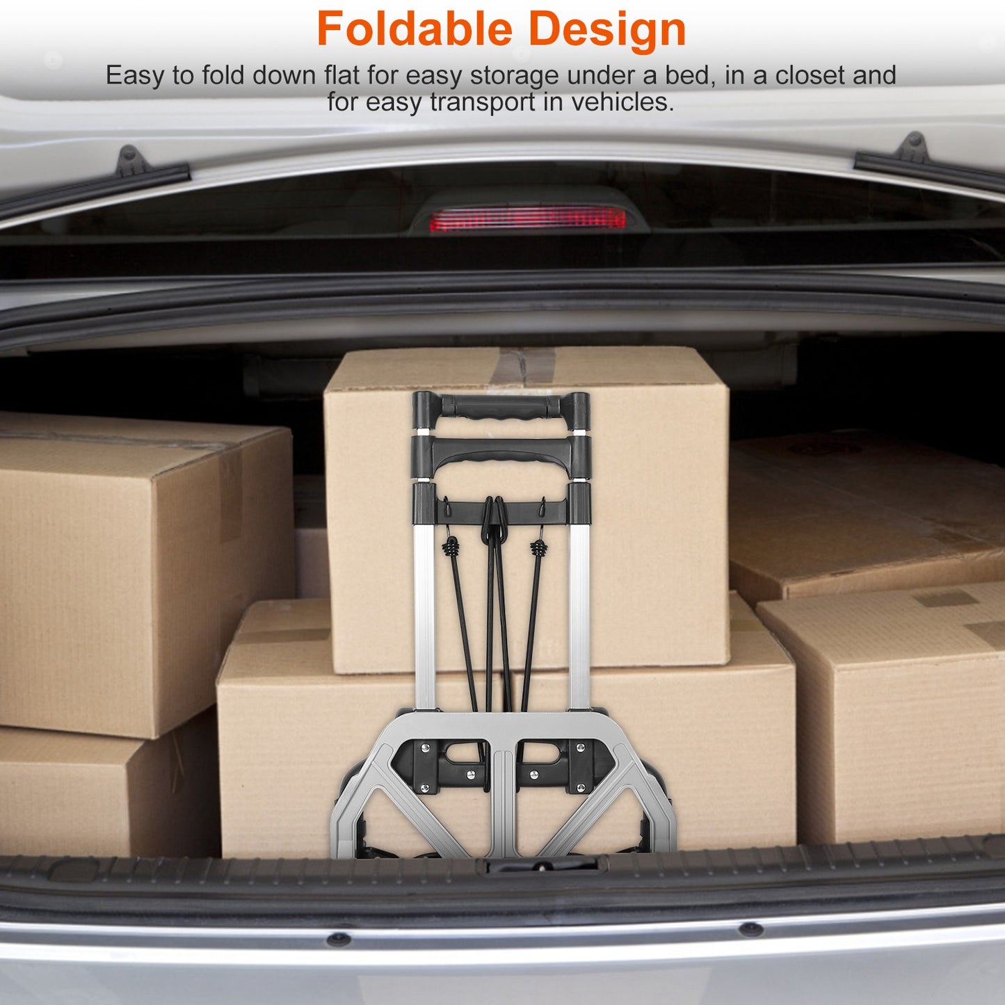 Folding Luggage Cart Foldable Hand Truck Portable Dolly Aluminum Alloy Trolley w/ 3 Height Adjustment Telescopic Handle Elastic Rope 165LBS