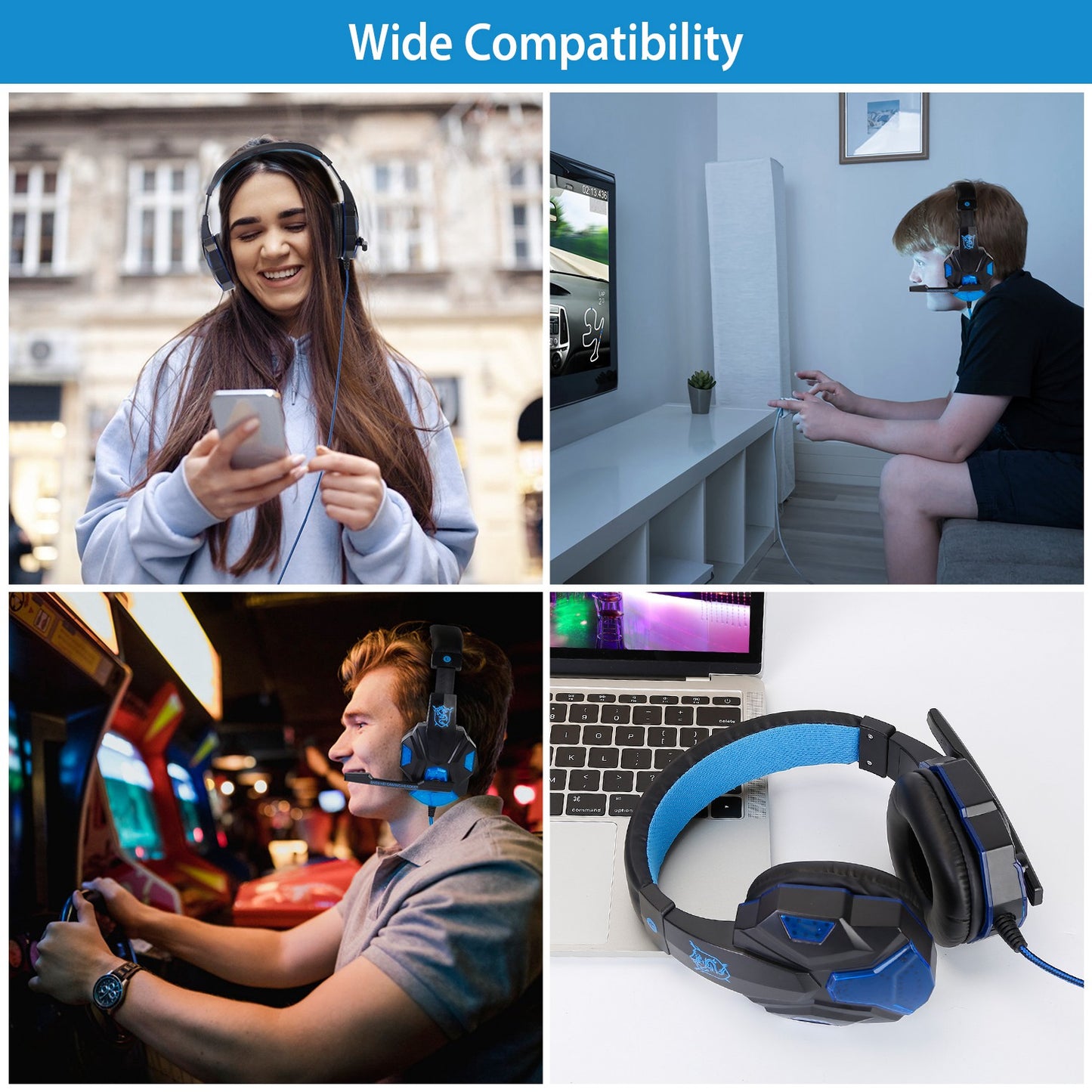 Gaming Headsets Stereo Bass Over Ear Headphones w/LED Light Earmuff w/ Mic 3.5mm Plug USB 6.89FT Cord Fit For PS5/PS4/PS4 Pro/Slim/PSP