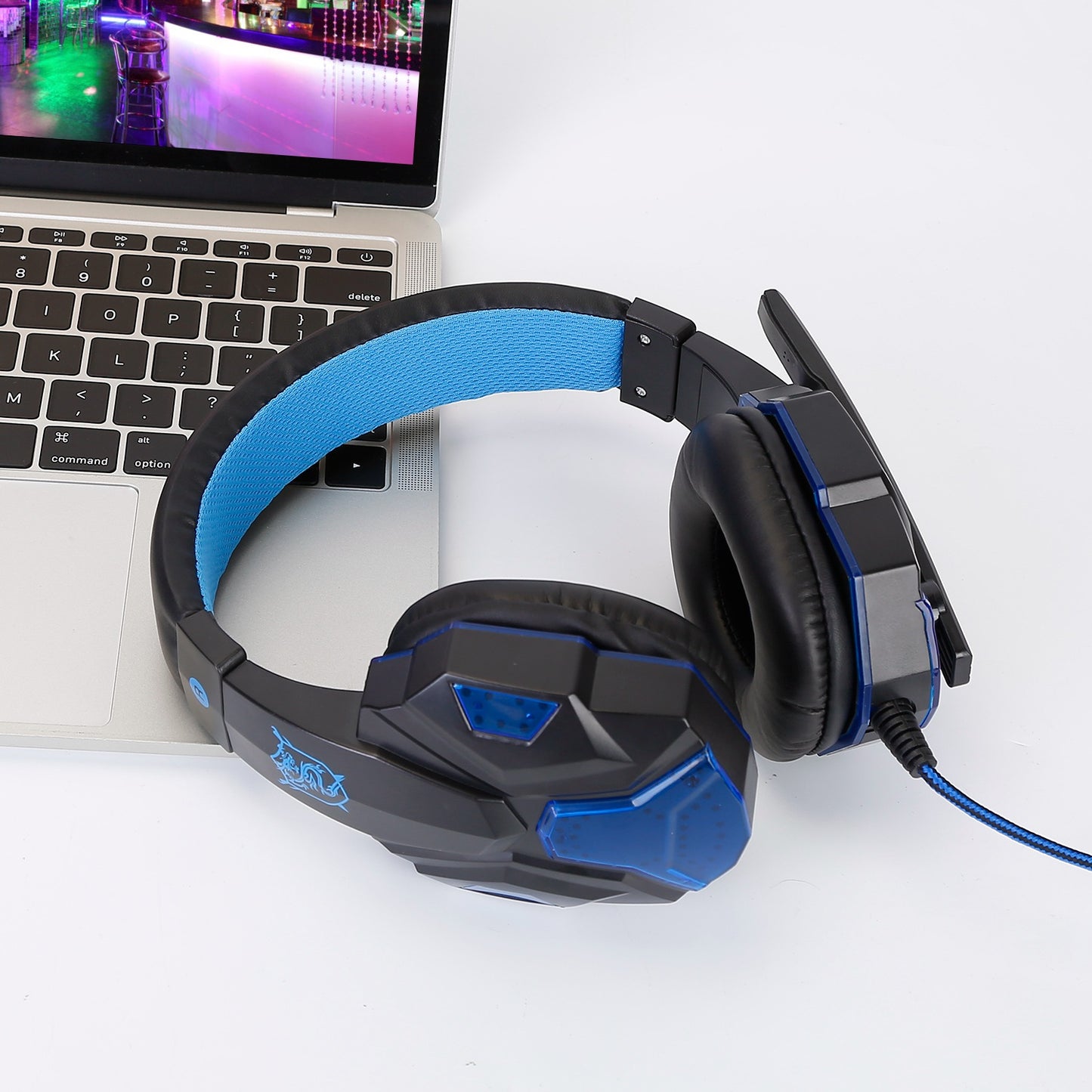Gaming Headsets Stereo Bass Over Ear Headphones w/LED Light Earmuff w/ Mic 3.5mm Plug USB 6.89FT Cord Fit For PS5/PS4/PS4 Pro/Slim/PSP