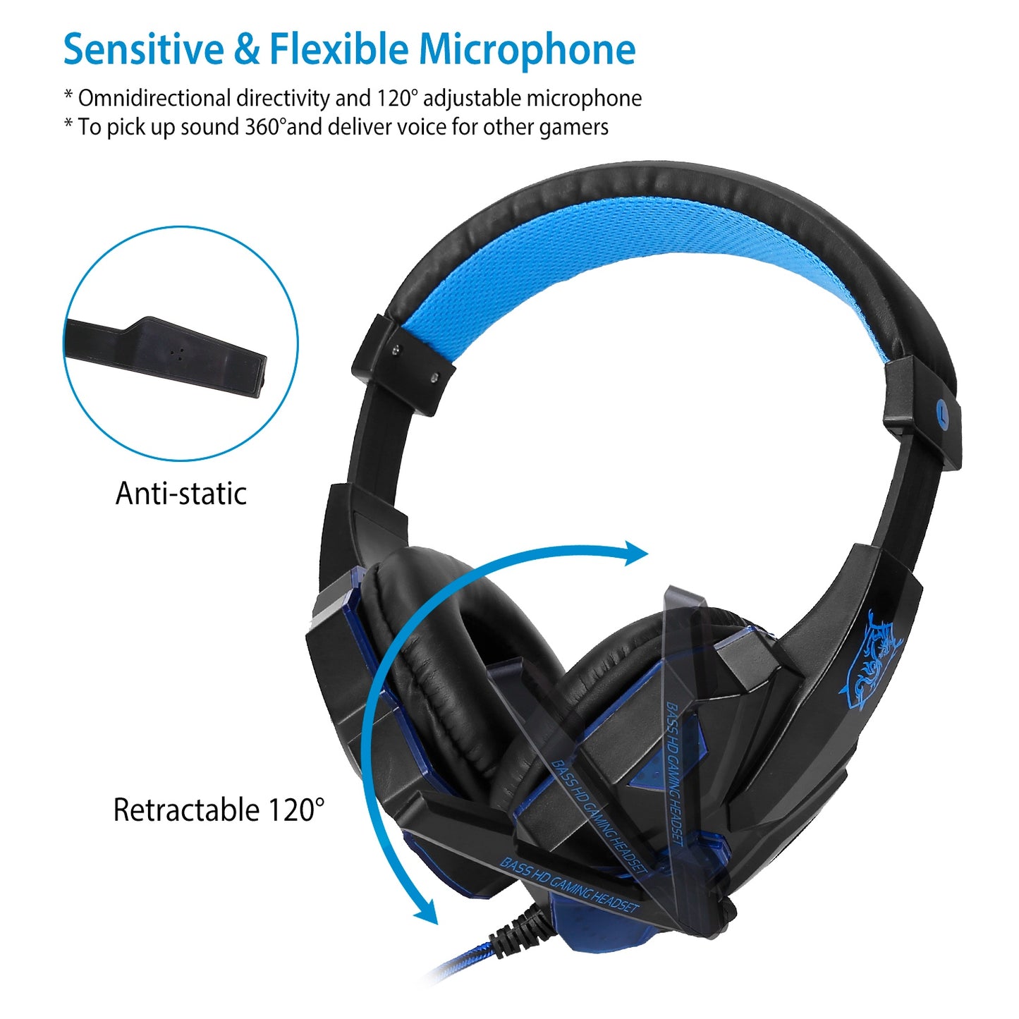 Gaming Headsets Stereo Bass Over Ear Headphones w/LED Light Earmuff w/ Mic 3.5mm Plug USB 6.89FT Cord Fit For PS5/PS4/PS4 Pro/Slim/PSP