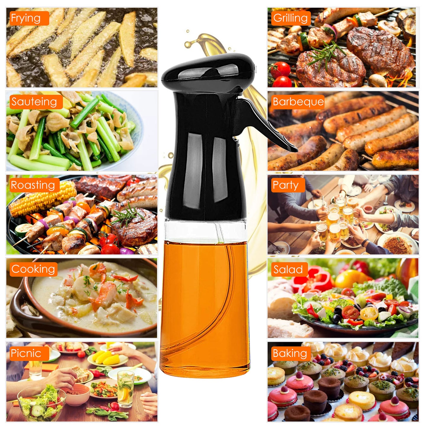 Olive Oil Sprayer 2Pcs 210ML 7.1OZ Reusable Oil Dispenser Mister Refillable Glass Vinegar Bottle w/ Blaster Cleaning Brush For Cooking BBQ