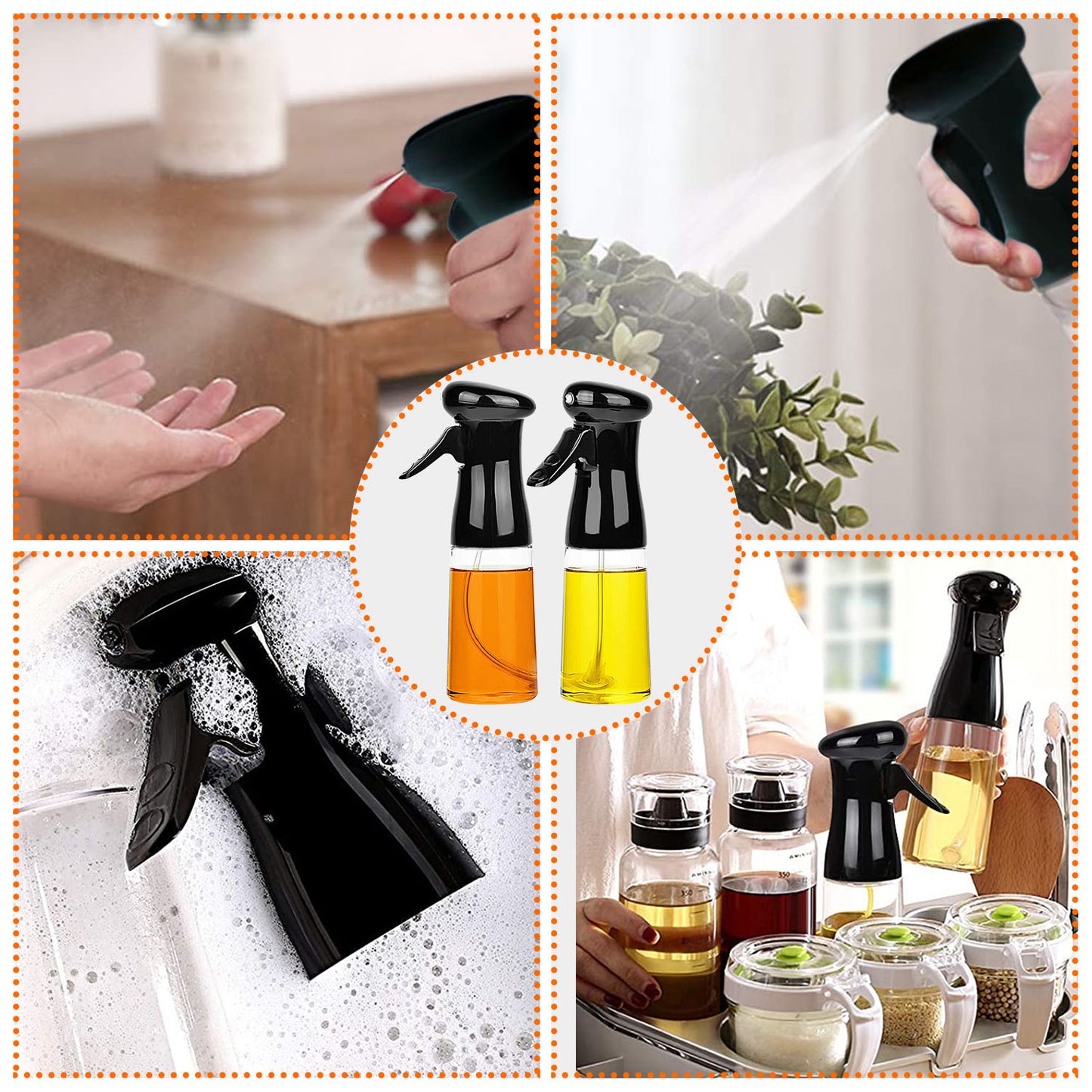 Olive Oil Sprayer 2Pcs 210ML 7.1OZ Reusable Oil Dispenser Mister Refillable Glass Vinegar Bottle w/ Blaster Cleaning Brush For Cooking BBQ