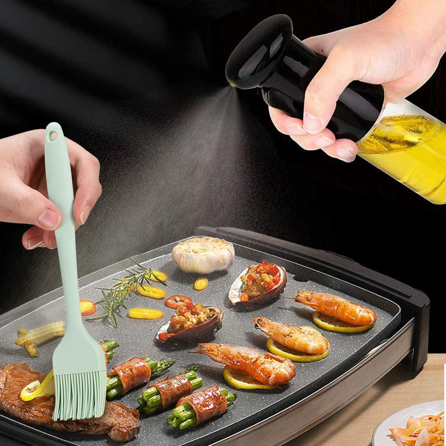 Olive Oil Sprayer 2Pcs 210ML 7.1OZ Reusable Oil Dispenser Mister Refillable Glass Vinegar Bottle w/ Blaster Cleaning Brush For Cooking BBQ