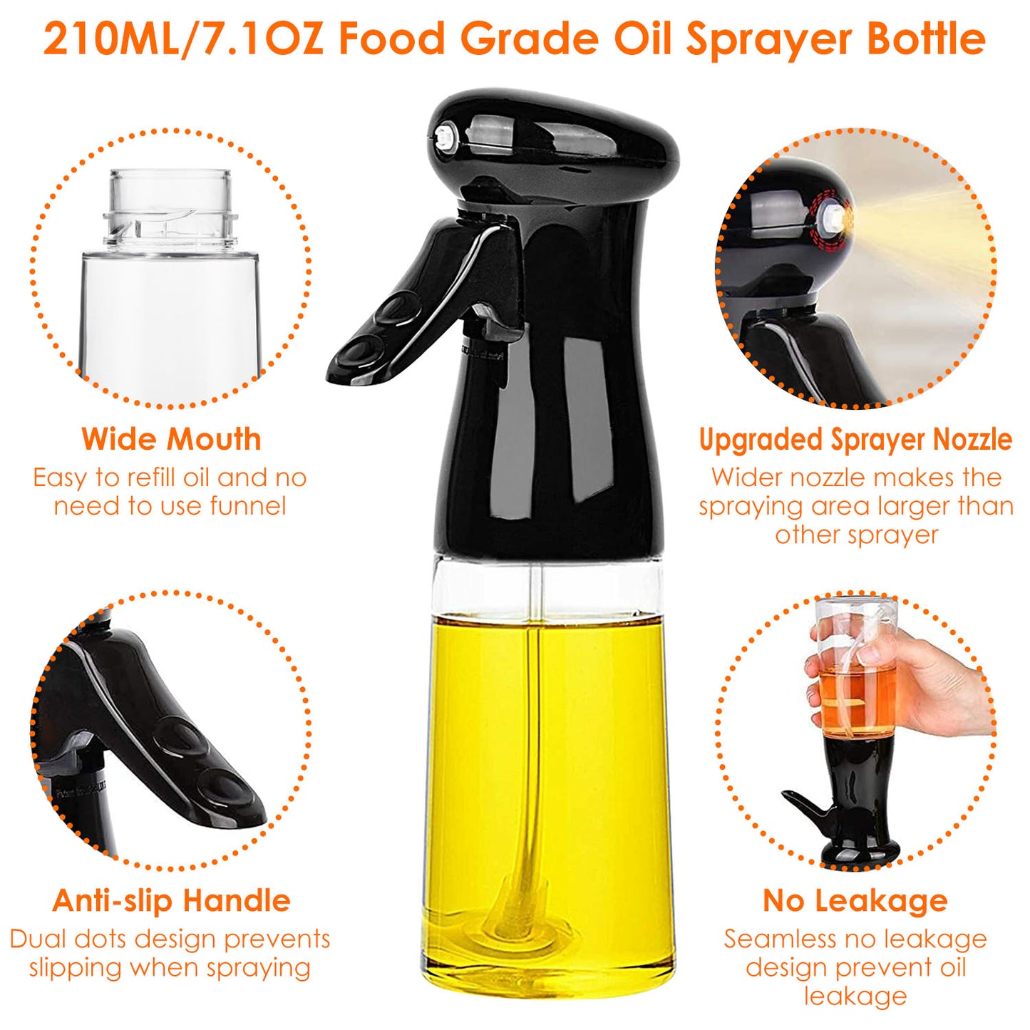 Olive Oil Sprayer 2Pcs 210ML 7.1OZ Reusable Oil Dispenser Mister Refillable Glass Vinegar Bottle w/ Blaster Cleaning Brush For Cooking BBQ
