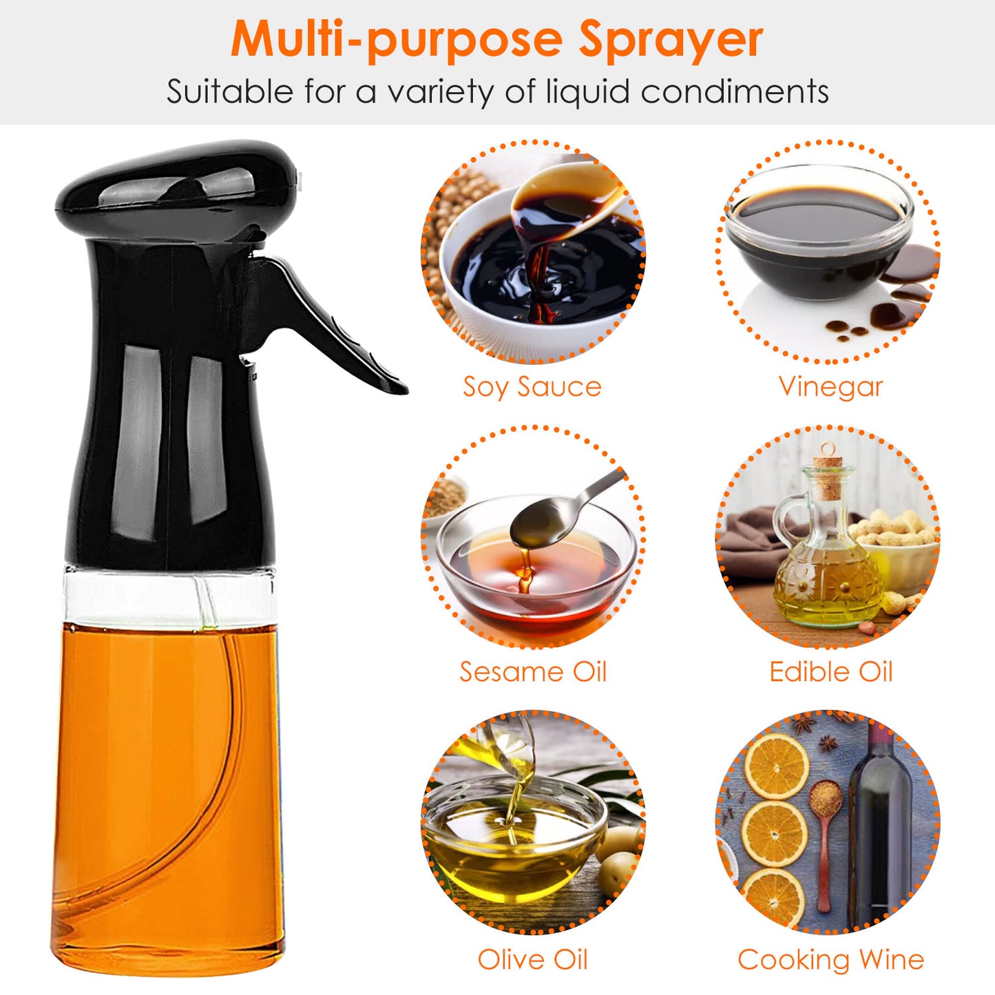 Olive Oil Sprayer 2Pcs 210ML 7.1OZ Reusable Oil Dispenser Mister Refillable Glass Vinegar Bottle w/ Blaster Cleaning Brush For Cooking BBQ