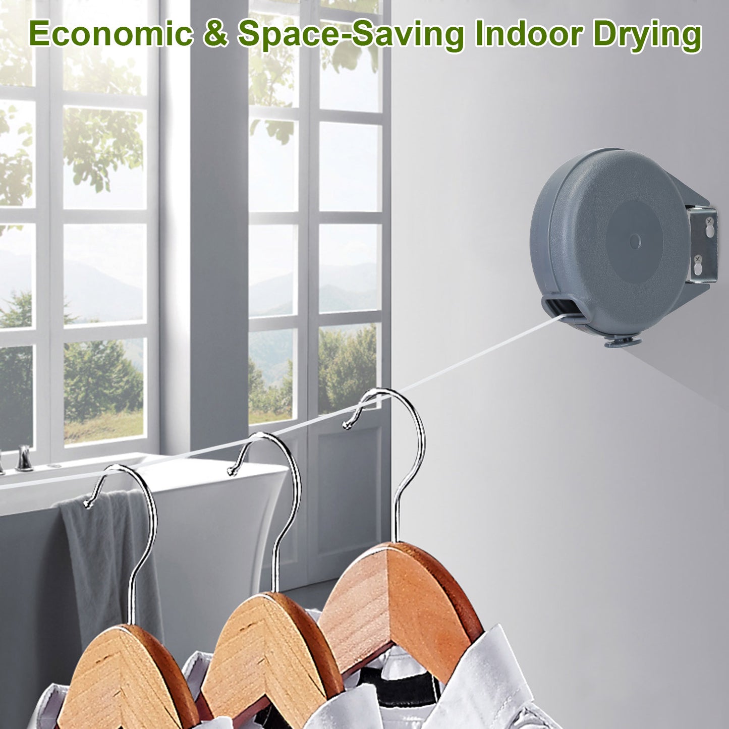 Retractable Clothesline Outdoor 49FT PVC Automatic Washing Dryer Cord Easy Hanging Rope For Wet Dry Clothes